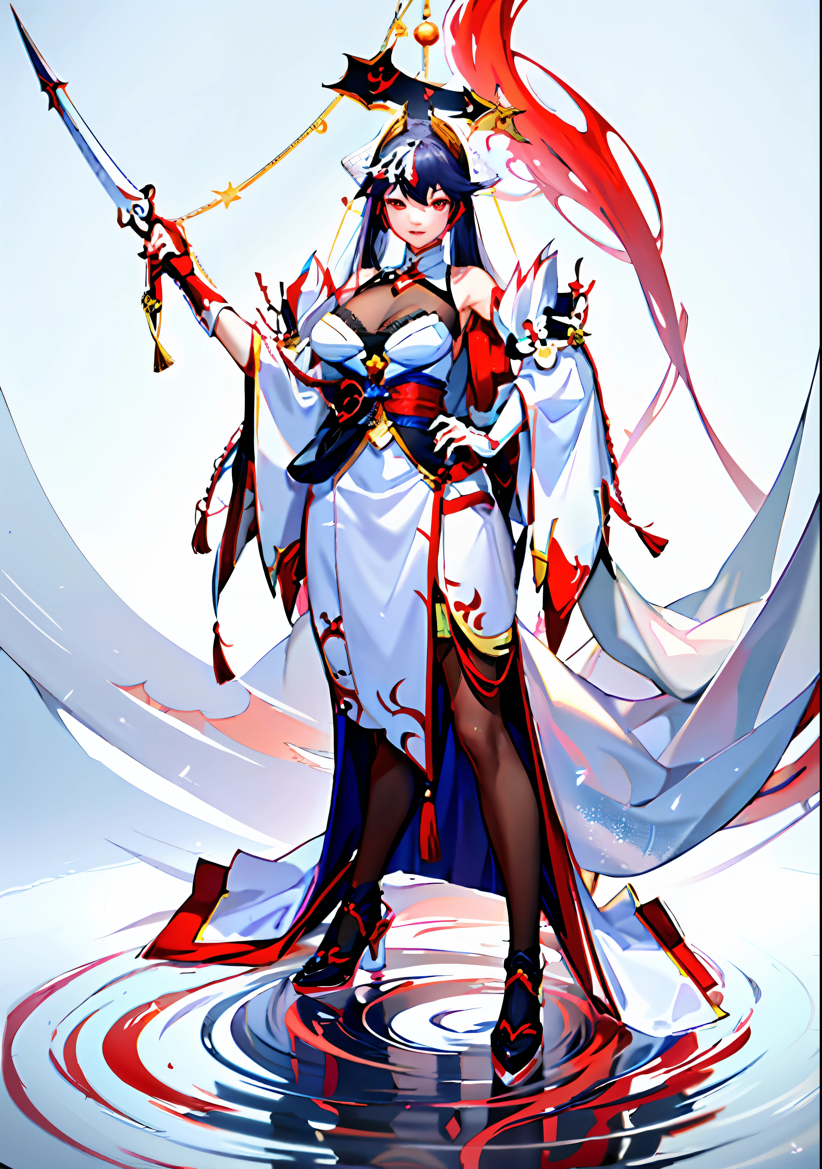 anime character dressed in white and red outfit holding a sword, full body xianxia, onmyoji, onmyoji detailed art, anime goddess, onmyoji portrait, azur lane style, albedo from overlord, full portrait of elementalist, anime woman fullbody art, characters from azur lane, masterpiece goddess of sorrow