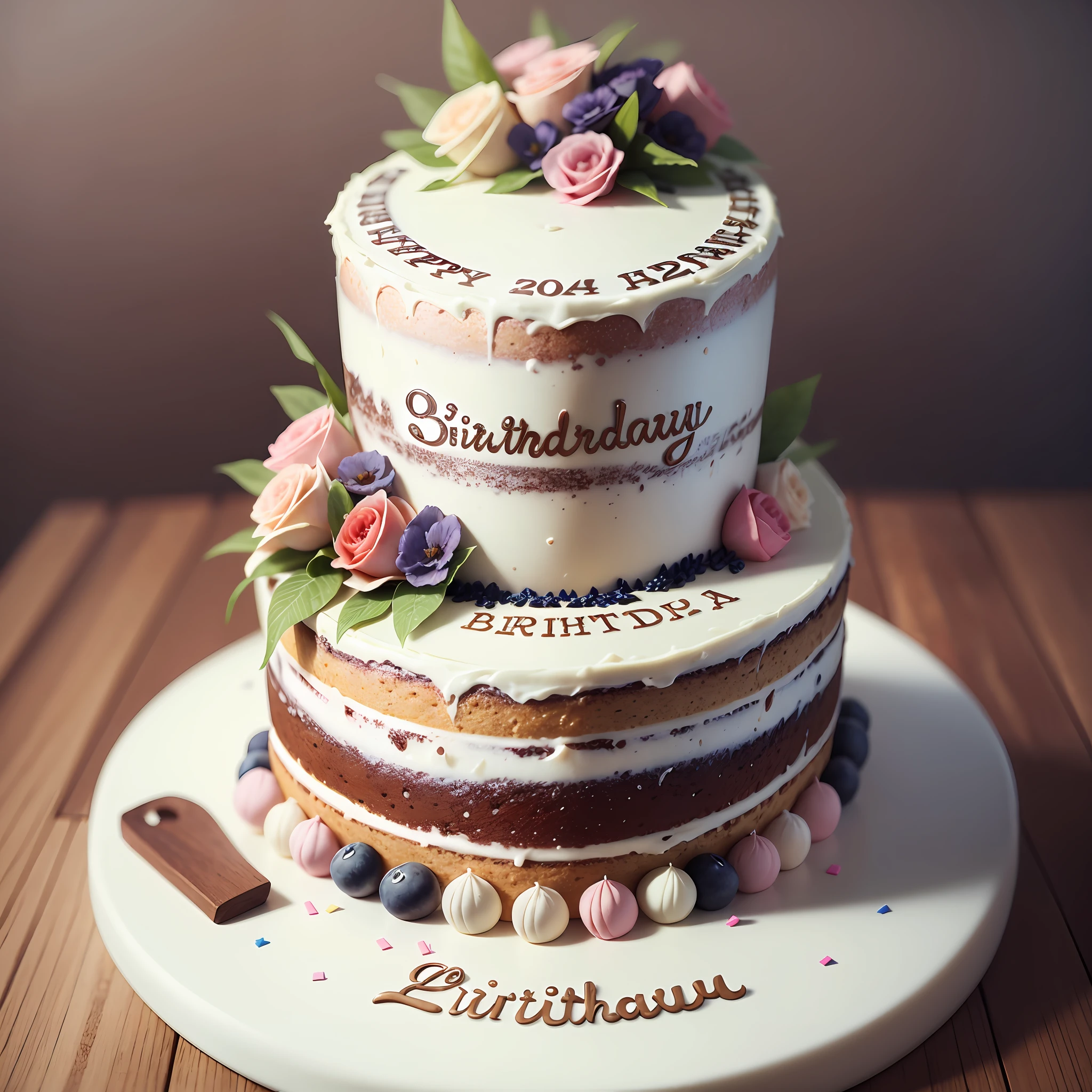Create a birthday cake, very beautiful and realistic, on top of the cake written: Euly Cardoso, that the cake is very real and with details, the writing of the name is very beautiful. --auto --s2