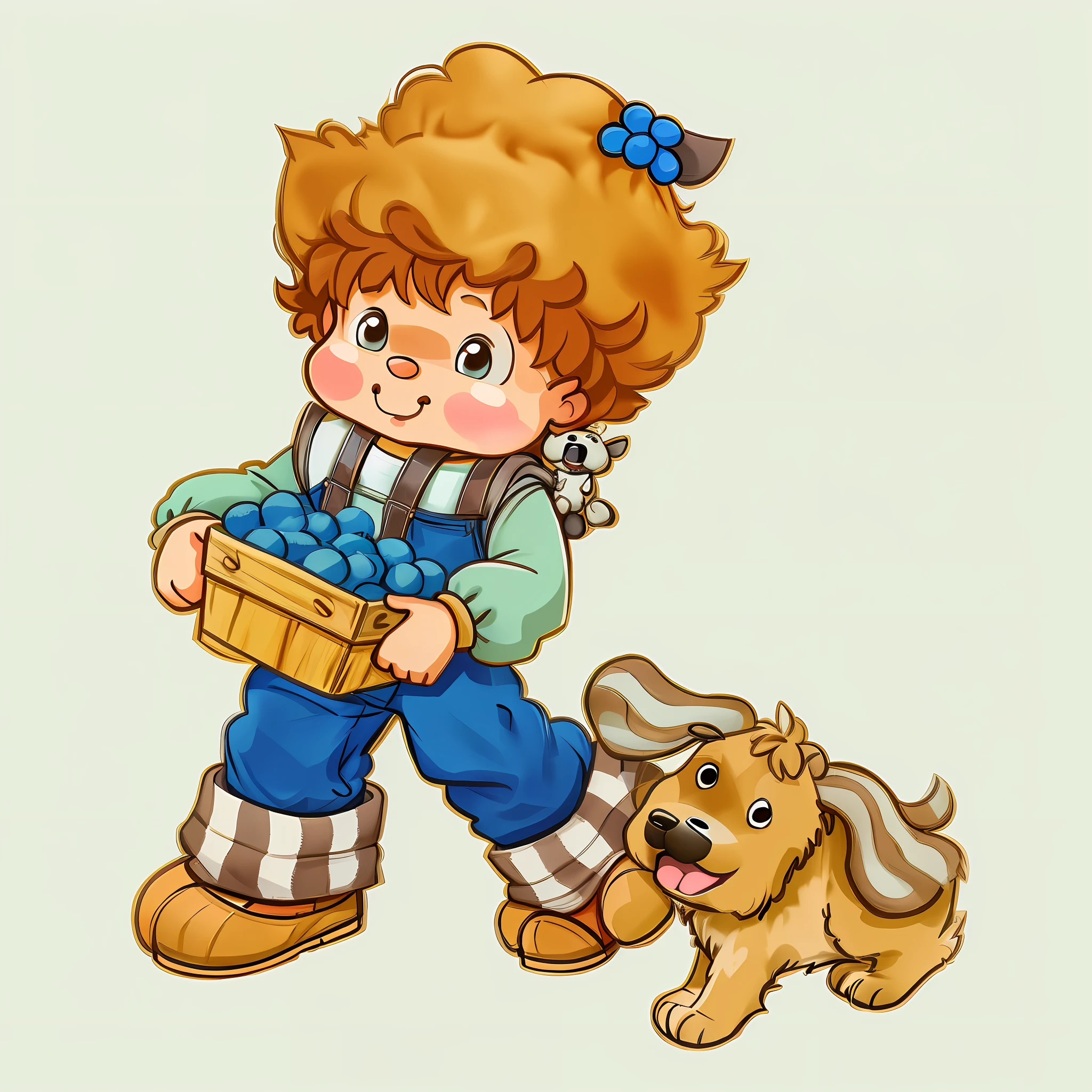 A peasant boy and his puppy (cartoon style)