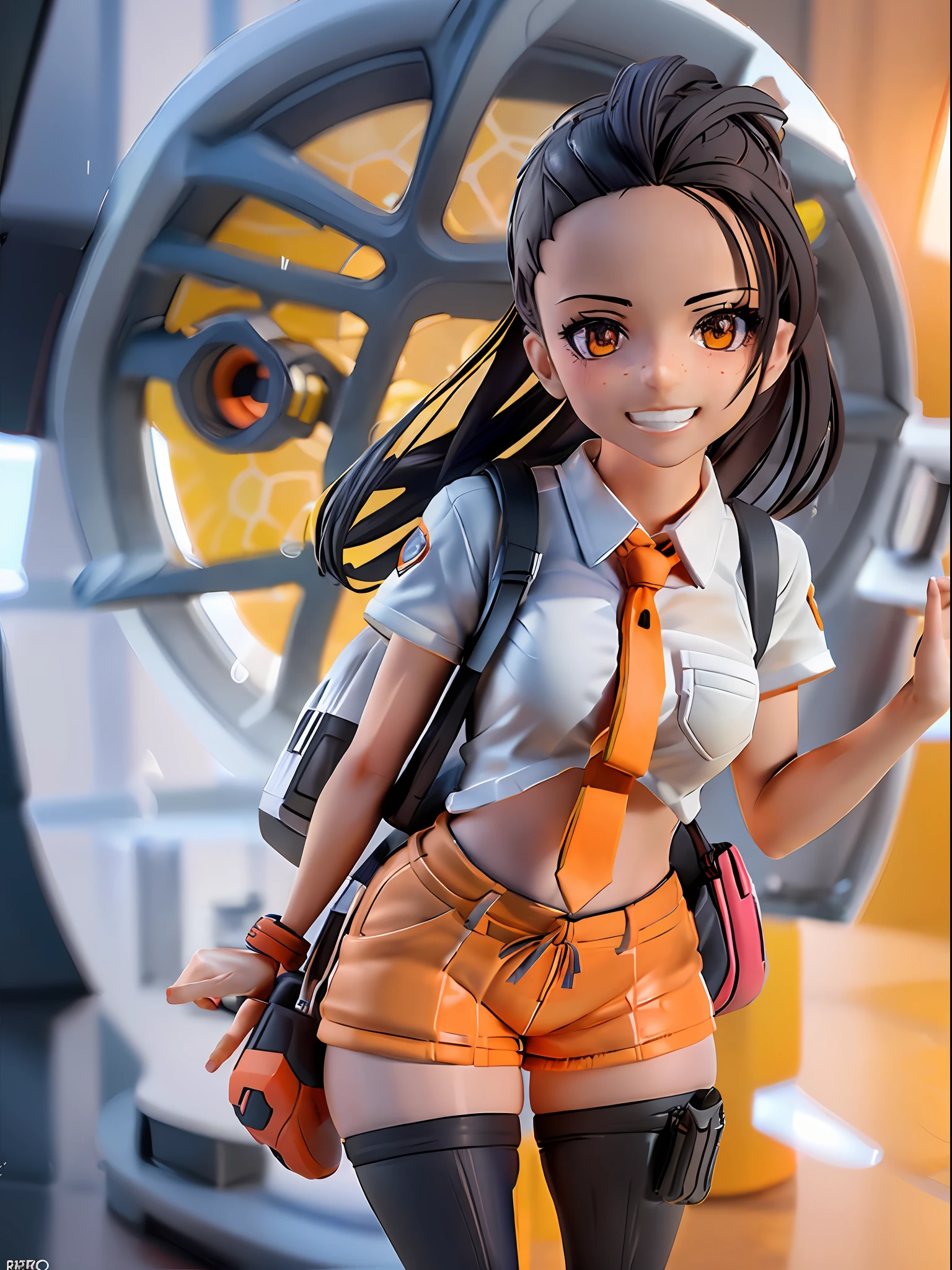 nemona, white collared shirt, (orange necktie), (orange shorts) ,black pantyhose, sneakers ,bag ,black glove,1girl,chibi, [realistic], [3d], (3dcg), ((octane render)), smile, full body
BREAK
(8k, RAW photo, best quality, masterpiece:1.2), ultra high res, (((realistic, photo-realistic))), professional lighting, detailed lighting, professional photography, fisheye, dynamic angle, high quality, high res, extremely detailed, bloom
BREAK
depth of field, sketch, sharp focus, soft lighting, good composition, god light highlight, detailed, (((photorealistic details))), detailed skin, to8contrast style