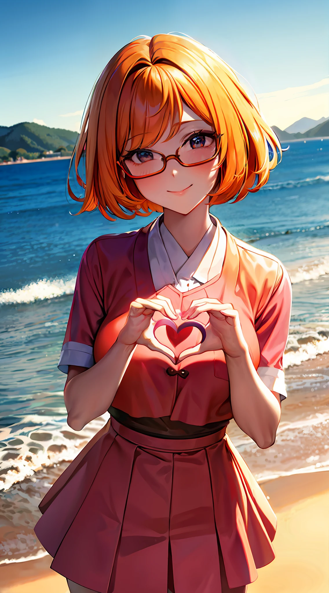 Making a heart with both hands, detailed depiction
