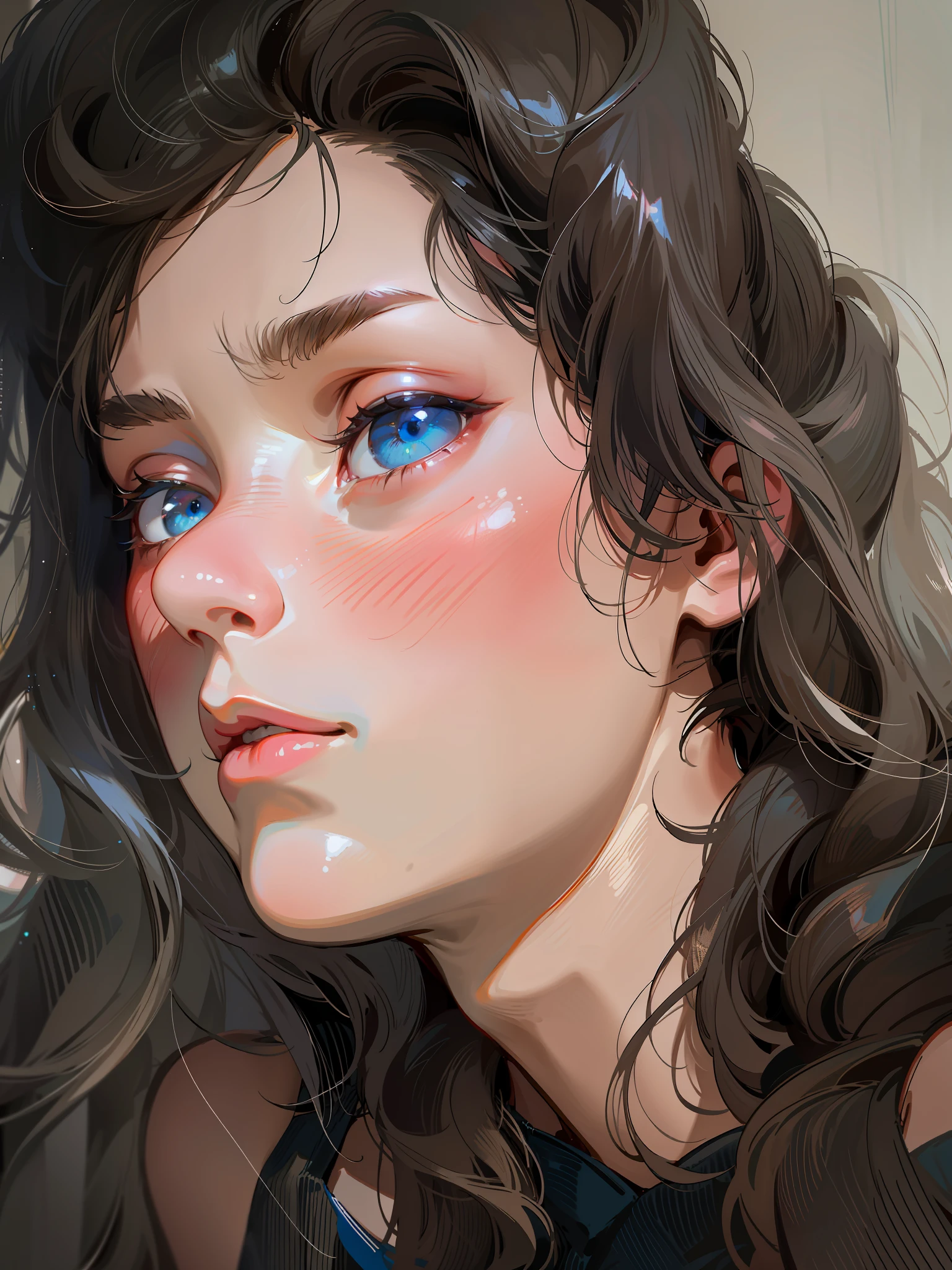 1girl, portrait, realistic, bare shoulders,1girl,thin lips,blue eyes, twintails, long hair, light hair, blush