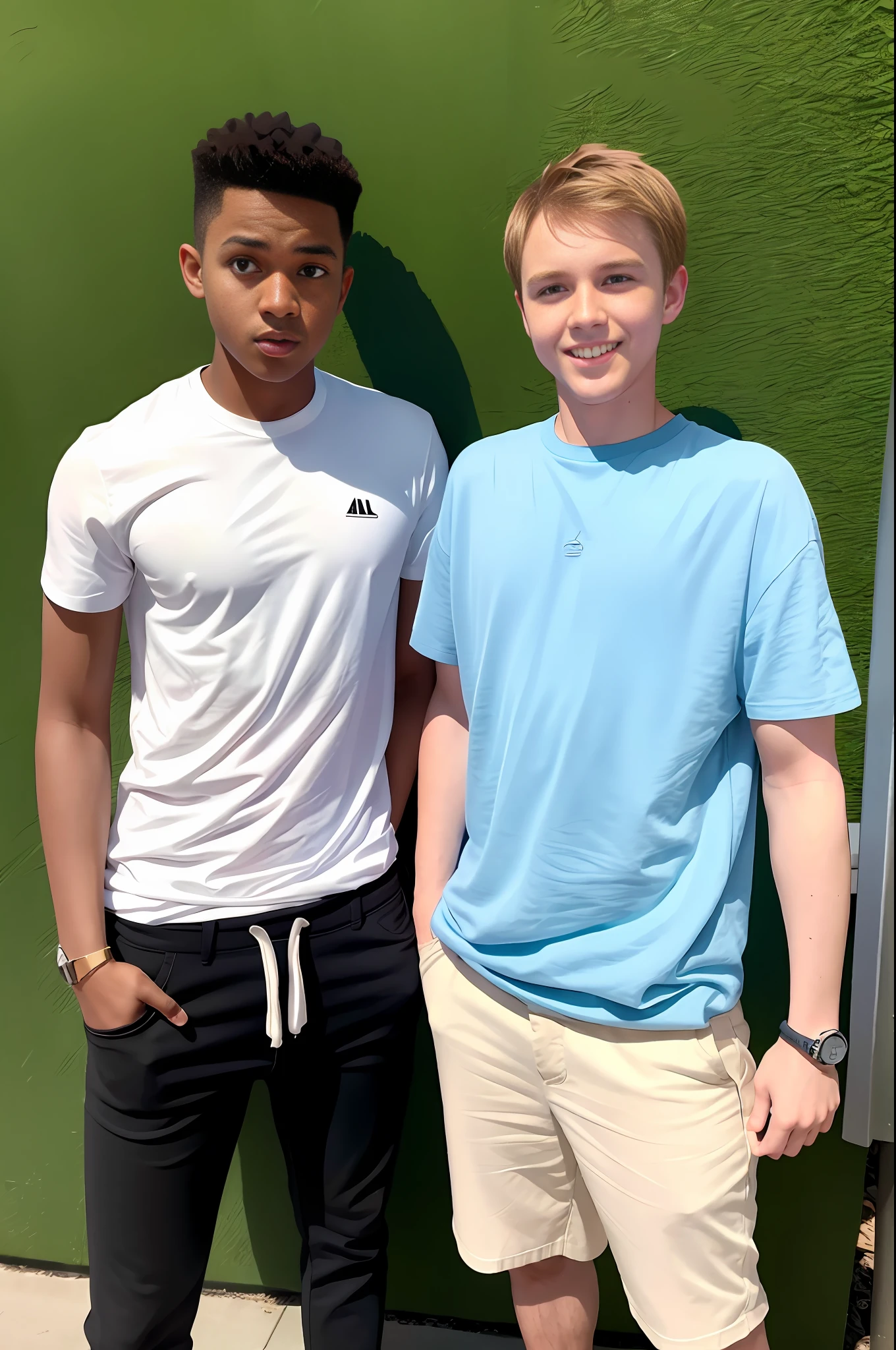 A black teenage boy next to a white boy