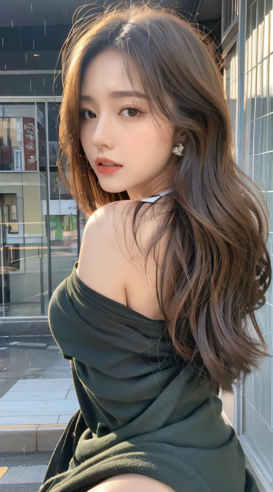 ((Best Quality, 8k, Masterpiece:1.3)), Focus:1.2, Perfect Body Beauty:1.4, Buttocks:1.2, ((Layered Haircut, Breasts:1.2)), (Wet Clothes:1.1) , (Rain, Street:1.3), Bandeau Dress: 1.1, Highly Detailed Face and Skin Texture, Fine Eyes, Double Eyelids, Whitened Skin, Long Hair, (Shut Up: 1.3)