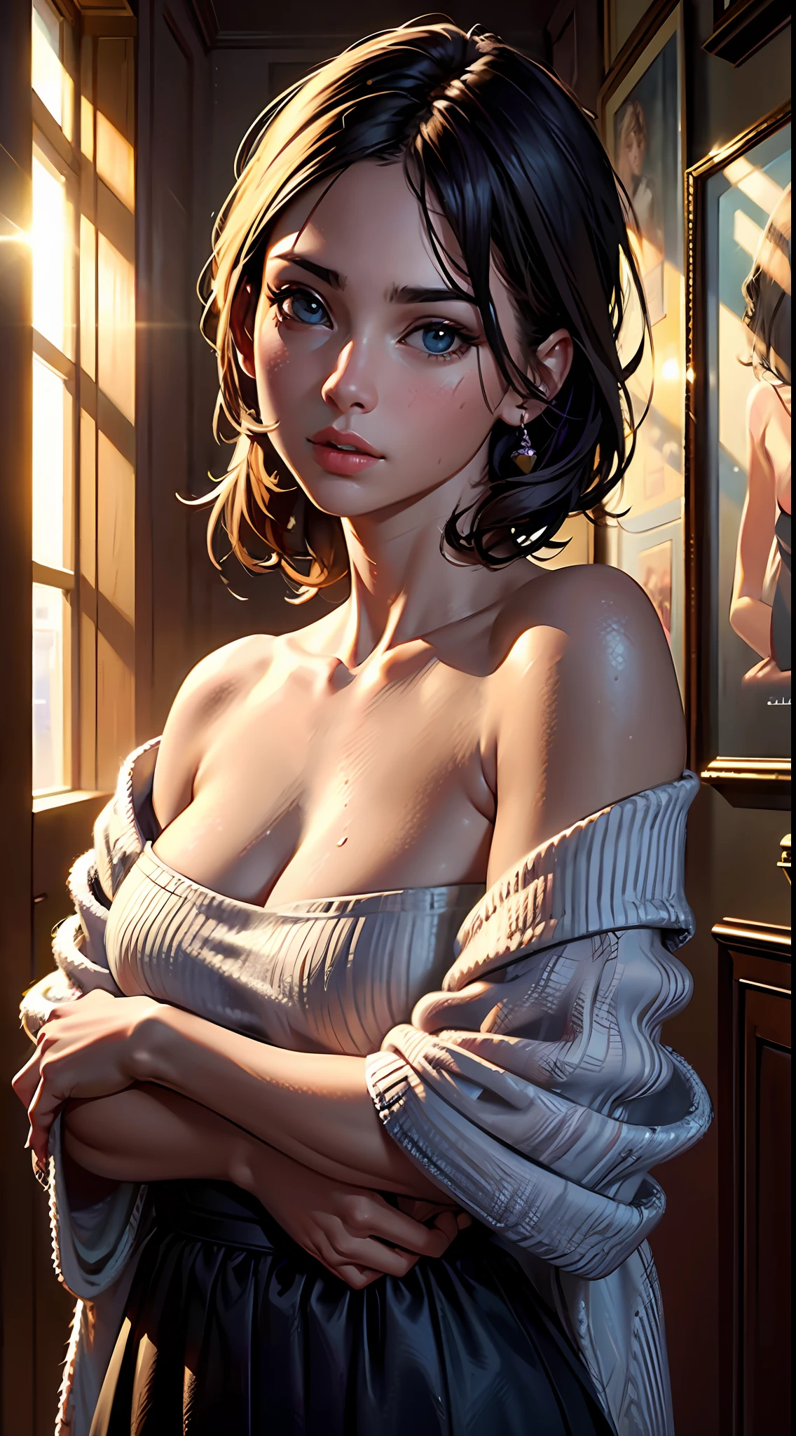 Best quality, masterpiece, ultra high res, (photorealistic:1.4), raw photo, 1girl, off shoulder, cinematic lighting