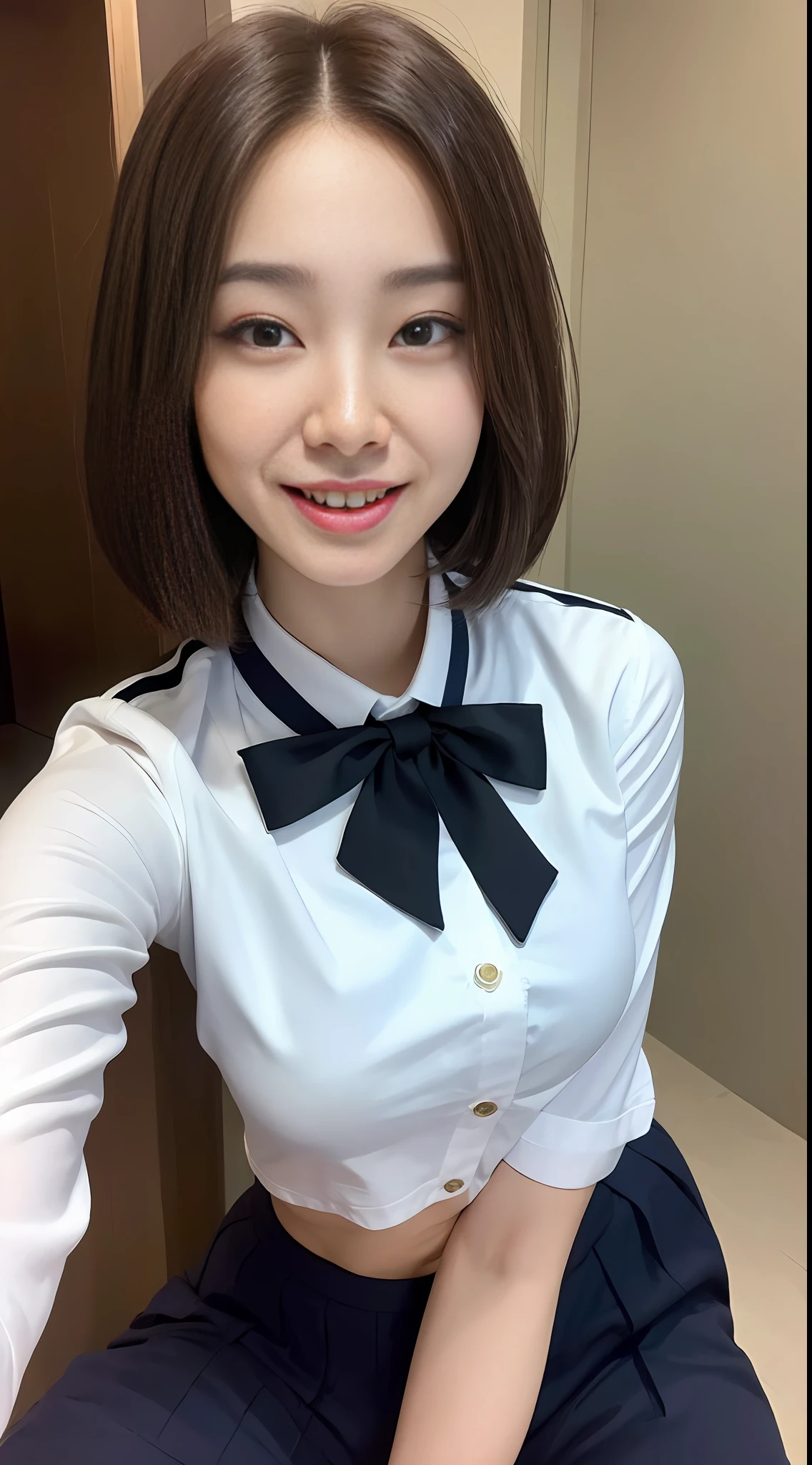 ((Best Quality, 8K, Masterpiece: 1.3)), 1girl, Slim Abs Beauty: 1.3, (Hairstyle Casual, Big Breasts), Uniform: 1.1, Super Fine Face, Fine Eyes, Double Eyelids, Smile, Home