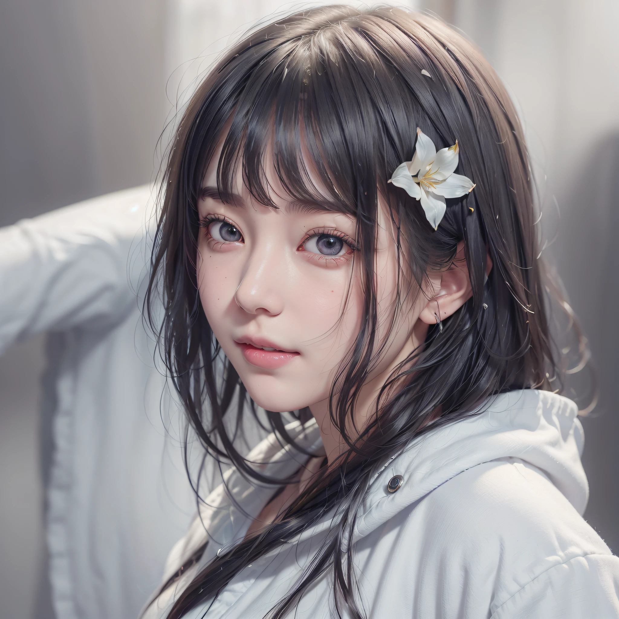 solo,a extremely delicate and beautiful girl,incredibly detailed,refined rendering,extremely beautiful detailed anime face and eyes,from_side,focus on the girl,
flying_sweatdrops,flat chest,girl,woman,female,young,20 years old,(short hair:1.33),(parted bangs:1.21),hair pulled back,hair intakes,detailed black hair,delicate and intricate hair,snowflakesdetailed cute anime face,(light smile:1.31),(lovely big eyes:1.10),big_breasts,(is wearing modern personal pale blue clothing:1.21),(white jacket:1.21),Ruins of beautiful details,bokeh,extremely detailed CG unity 8k,very precise detailed,Very detailed CG unified 8k,(Best quality,8k,32k,Masterpiece,UHD:1.2)