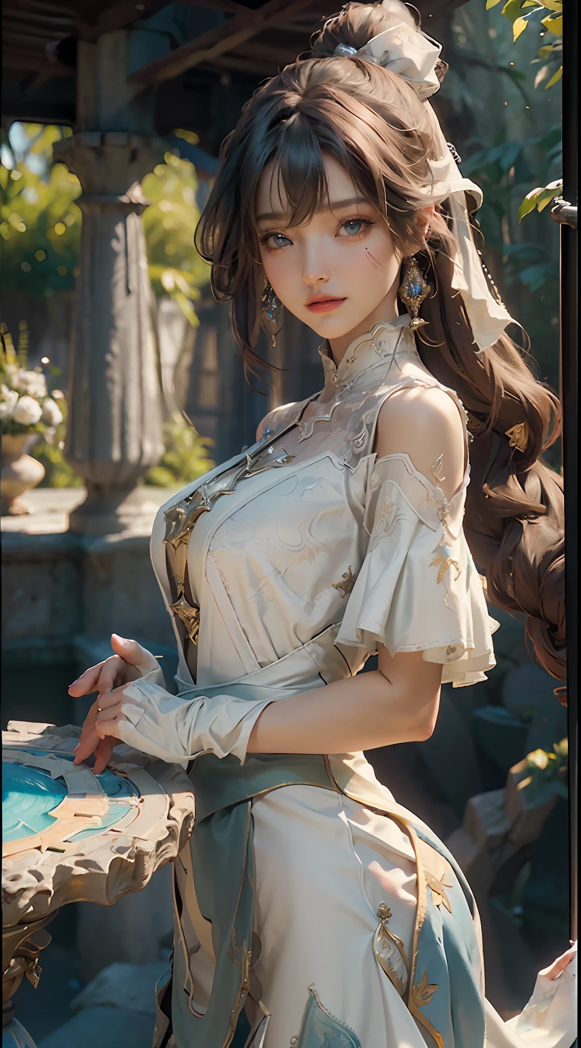 ((Best Quality)), ((Masterpiece)), (Detail: 1.4), 3D, A Beautiful Elegant Female Figure, HDR (High Dynamic Range), Ray Tracing, NVIDIA RTX, Super-Resolution, Unreal 5, Subsurface Scattering, PBR Textures, Post-Processing, Anisotropic Filtering, Depth of Field, Maximum Clarity and Sharpness, Multi-layer Textures, Albedo and Highlight Maps, Surface Coloring, Accurate Simulation of Light-Material Interactions , Perfect Proportions, Octane Render, Bicolor Light, Large Aperture, Low ISO, White Balance, Rule of Thirds, 8K RAW,