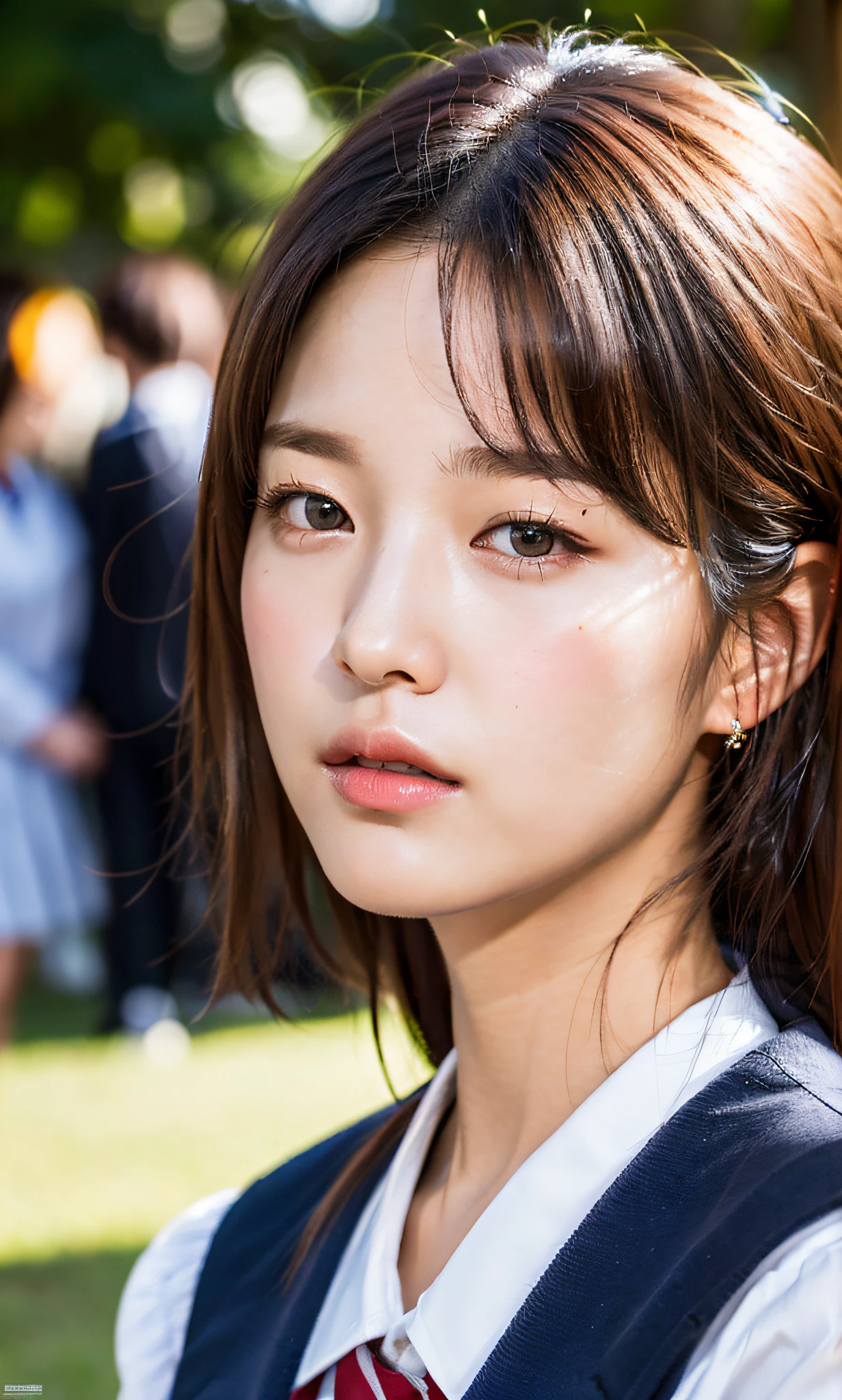 ulzzang-6500-v1.1, (raw photo:1.2), (photorealistic:1.4), beautiful detailed girl, blonde hair, Kpop idol, very detailed eyes and face, beautiful detailed eyes, ridiculous, incredibly ridiculous, huge file size, super detailed, high resolution, very detailed, best quality, masterpiece, kemomimi, ((Japanese girls' white high school uniform)), illustration, very detailed, CG, unified, 8k wallpaper, amazing, Fine details, masterpiece, best quality, very detailed CG uniform 8k wallpaper, light on face, cinematic lighting, 1girl, 16 years old, ((dynamic pose))), (half),