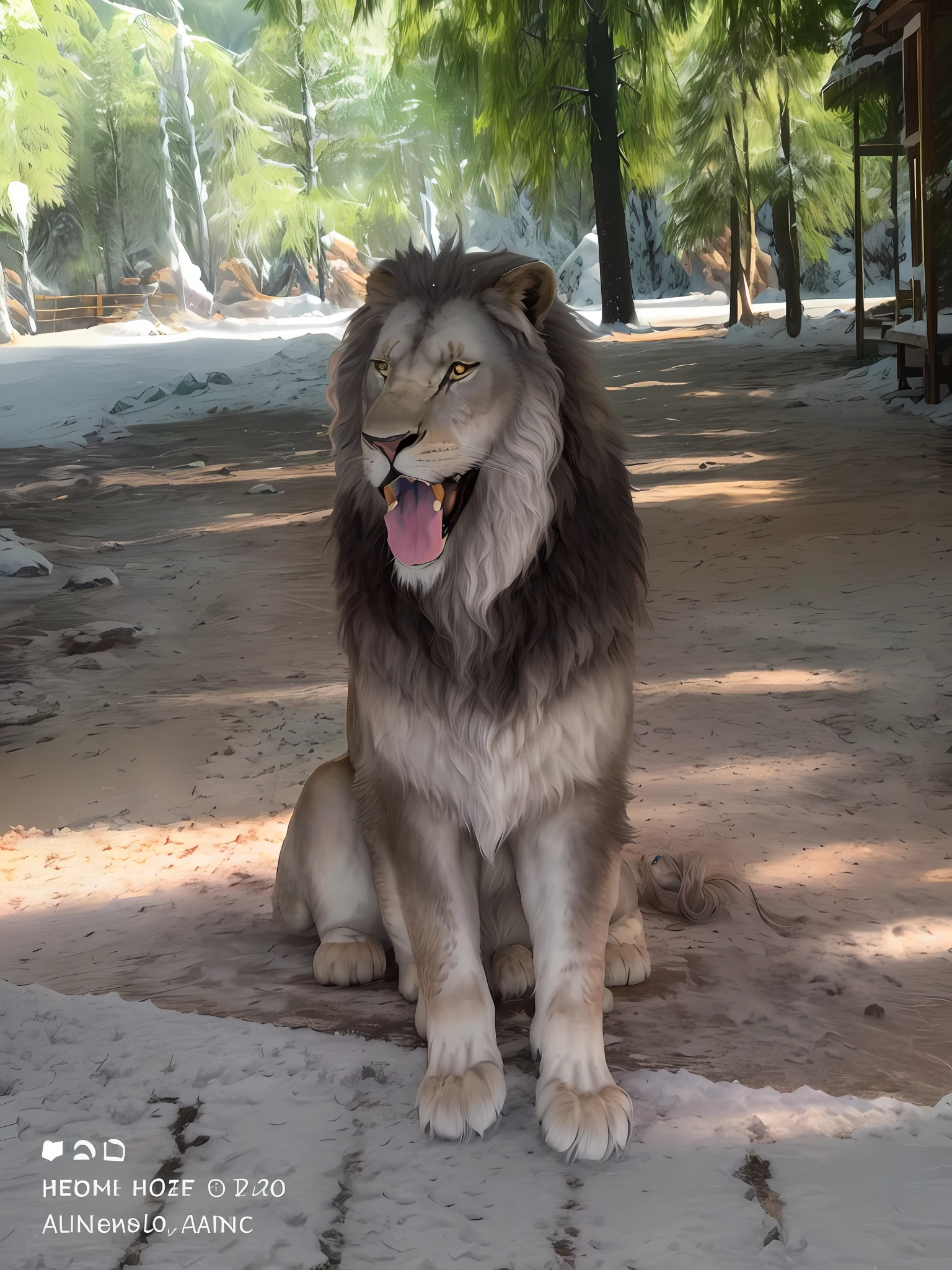 araffe sitting on a snowy hill with a lake in the background, icy, god of winter, aslan the lion, dramatic cinematic detailed fur, frozen cold stare, cold, majestic!!! beautiful!!!, cold but beautiful, made of ice, cold snowy, beautiful wallpaper, beautiful nature, lion, master of ice, with the mane of a lion