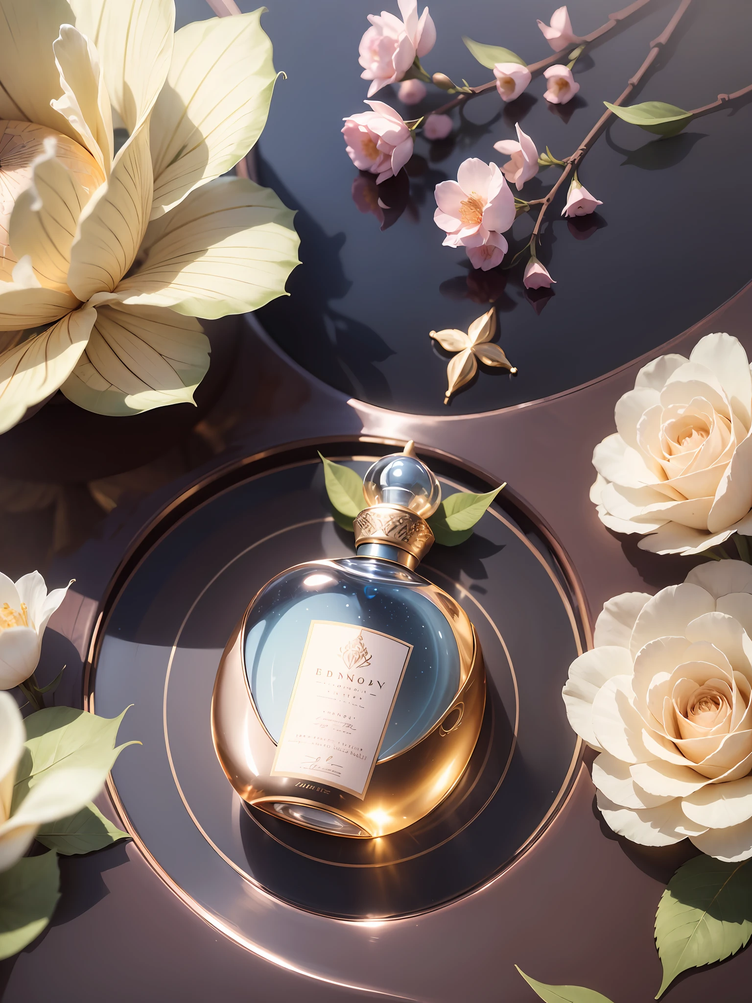 Eternal Reverie
Fragrance: An enchanting blend of soft and deep floral notes, with a subtle touch of wood and spices. The fragrance conveys
elegance, serenity, and a hint of mystery.
Packaging: The packaging of the "Eternal Reverie" perfume is minimalist and sophisticated. Made of transparent glass, it features bold shapes and smooth lines, representing the fusion of modernity and delicacy. The cap is adorned with an elegant rose gold detail, symbolizing the preciousness of the essence contained within the bottle.
Theme: The theme of the perfume is dreams and imagination. It seeks to transport the wearer to a dreamlike state where the mind is free to explorebeauty and fantasy. "Eternal Reverie" is an invitation to embark on a unique sensory journey and get lost in a world of possibilities.
Keywords: Elegance, serenity, mystery, dream, imagination.Color Palette: The color palette of the "Eternal Reverie" perfume consists of soft and ethereal tones, such as pale blue, blush pink, pearl white, and subtle touches of gold. These colors evoke a sense of tranquility, delicacy, and sophistication.Aesthetic: The aesthetic of the perfume is refined and contemporary, with a touch of romanticism. The visual elements are clean, featuring gentle geometric shapes and elegant lines. Subtle texture and discreet shimmering details are added to convey a sense of luxury and mystery. --auto --s2