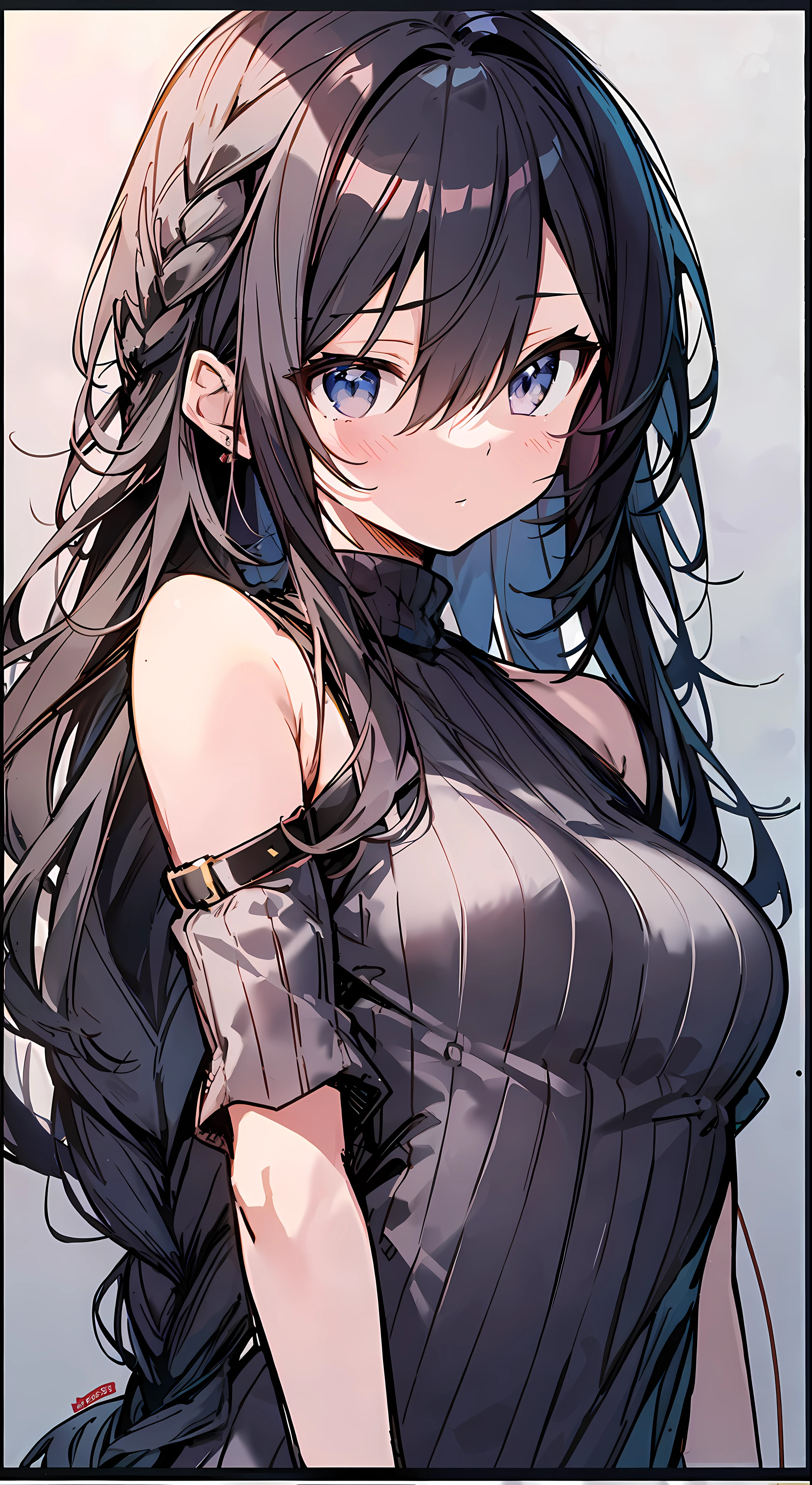 Top Quality, Masterpiece, Ultra High Resolution, 8K, Peachy Sweater, Anime Style li, Single, Ultra Detailed Line Art, Digital Enhancement, Anime Core, Flowing Fabric, Close Up, ((Hair length to shoulder mouth and short braid)), staring at us from the front, soft drawing, beautiful black hair, looks really weak, crisp eyes, Anime-style hyper-detail, clean detailed anime style, highly detailed exquisite fan art, anime style. 8K, detailed digital anime art, detailed anime character art, detailed manga style, style anime, high-quality color sketches