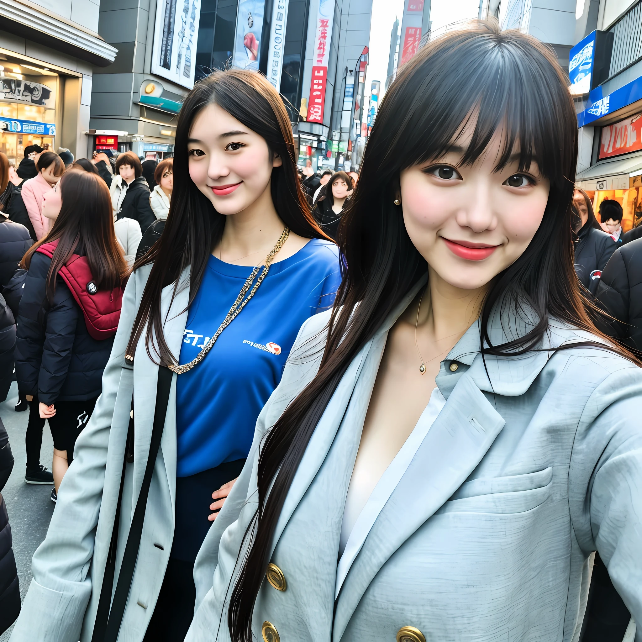 (best quality, masterpiece) A japanese 23 y.o woman, perfect face ratio, (big breast:1.2), perfect body ratio, japanese street fashion, tokyo, winter vibe, professional light, 10mm lens, shot with Fujifilm XT3, shot by professional street photographer