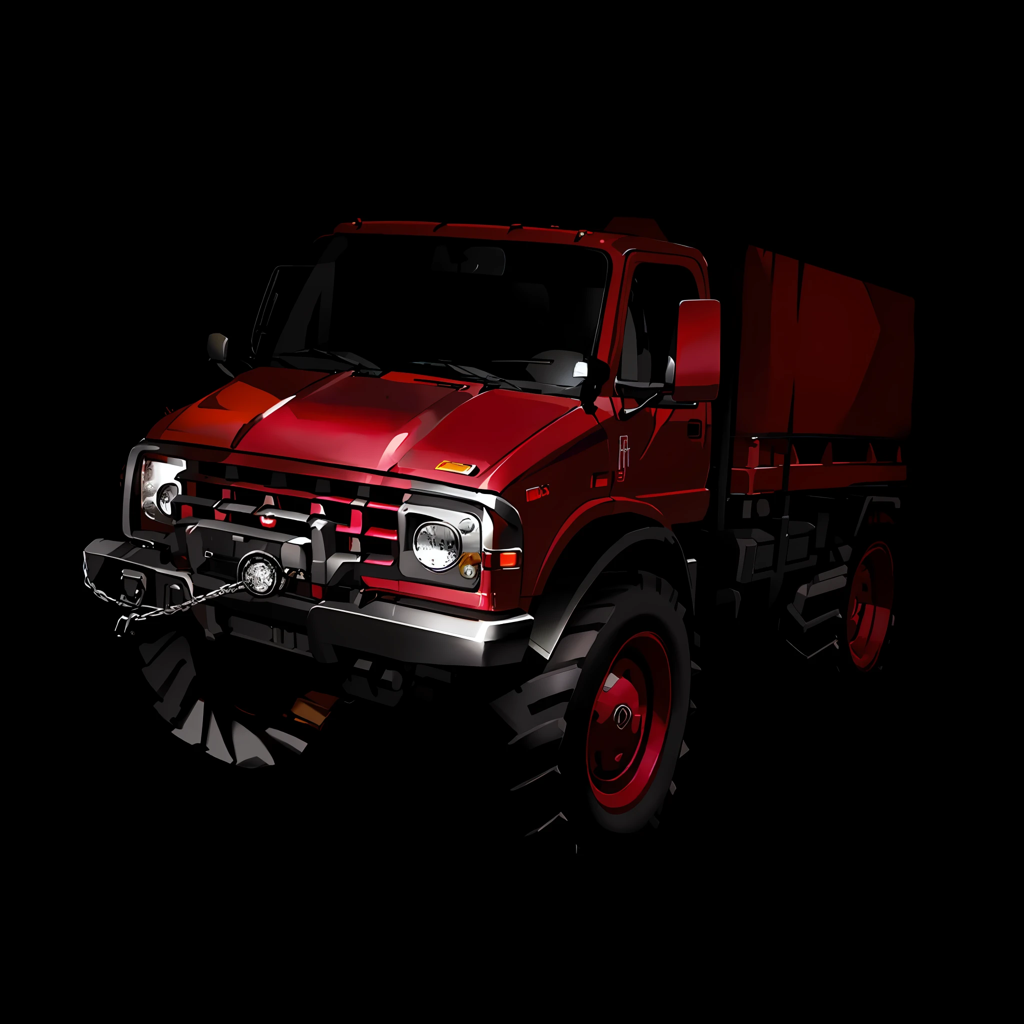 there is a red truck with a chain attached to it, on clear background, full device, truck, front photo, it has a red and black paint, ah puch, full body view, by Aleksander Kobzdej, scenic full shot, vehicle, full view, full-body view, full - view, detailed wide shot, very dynamic