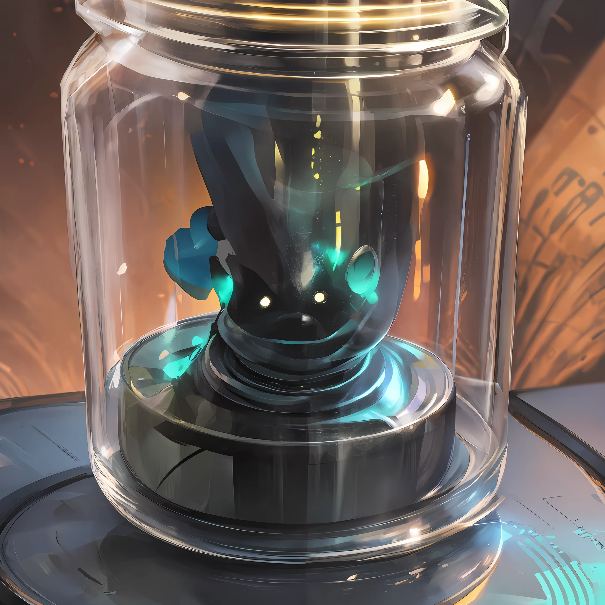 (enclosed scifi magic jar:1.1, glowing stable black:1.2)