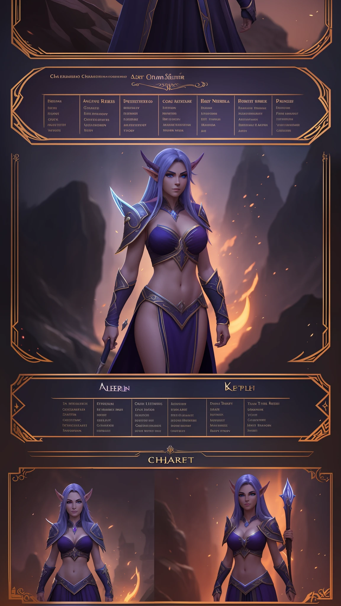 character sheet, a night elf, HD image, 4k, lighting, old look --auto --s2