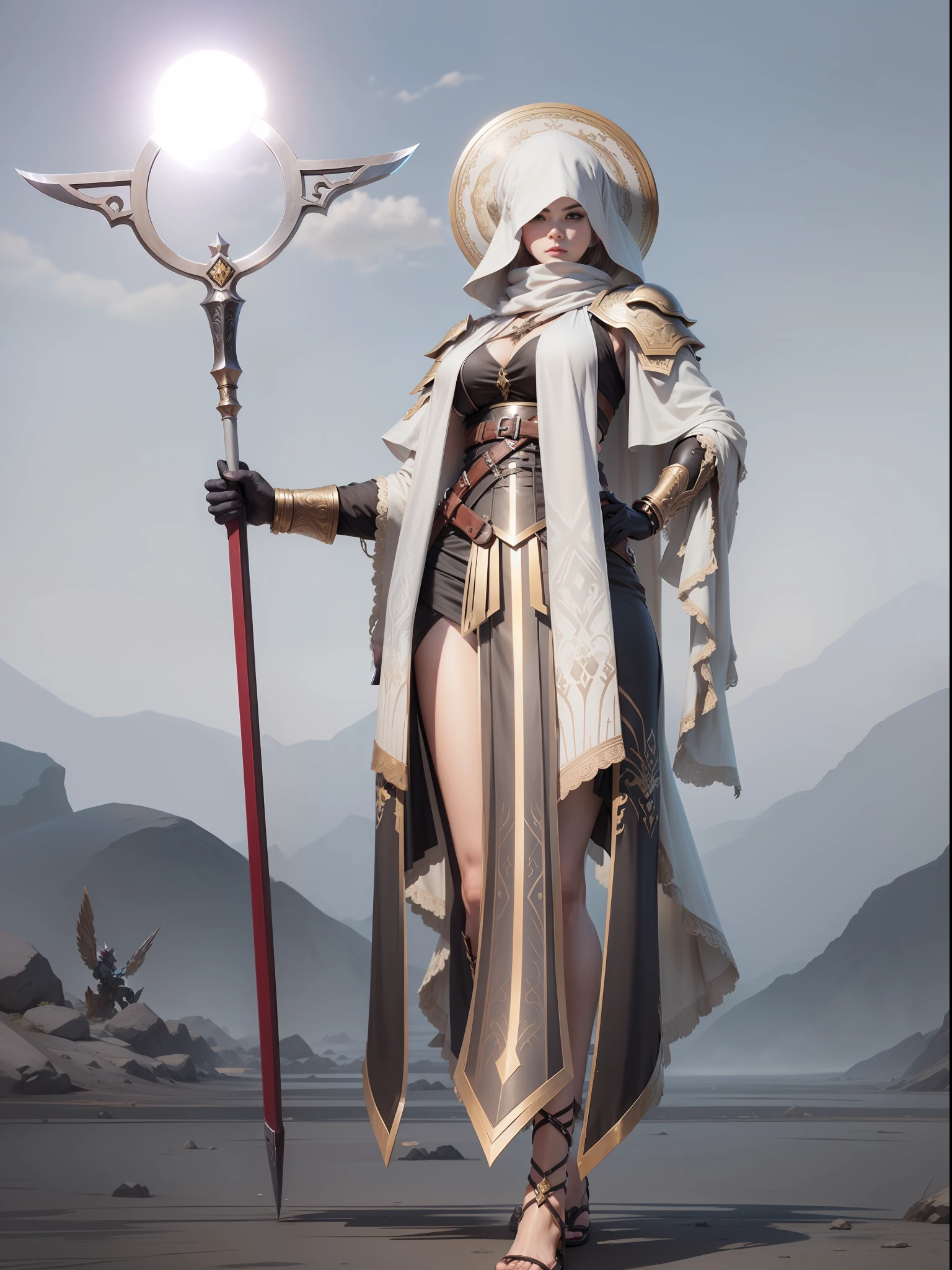 Redraw this character with a lot of detail and don't change anything about the outfit and weapon. Make the face more clearly visible --auto --s2