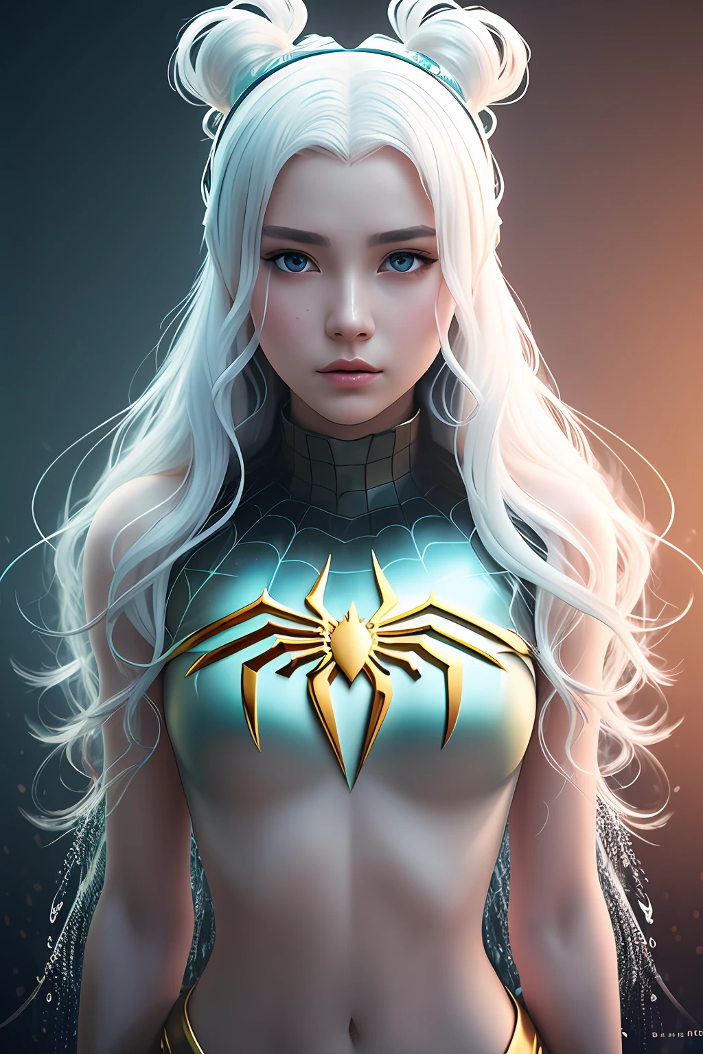 gold and white, spiderman, drip outfit, heavy rain, magical, highly detailed, popular on artstation, unreal 4k engine, cinematic wallpaper by stanley artgerm lau, wlop, rossdraws, james jean, andrei riabovitchev, marc simonetti, yoshitaka amano. James Jean and Gustav Klimt background, Julie Bell light, 4k, porcelain skin, Zdzisław Beksiński style, detailed, 8k, dynamic lighting, white chromatic aberration, wet