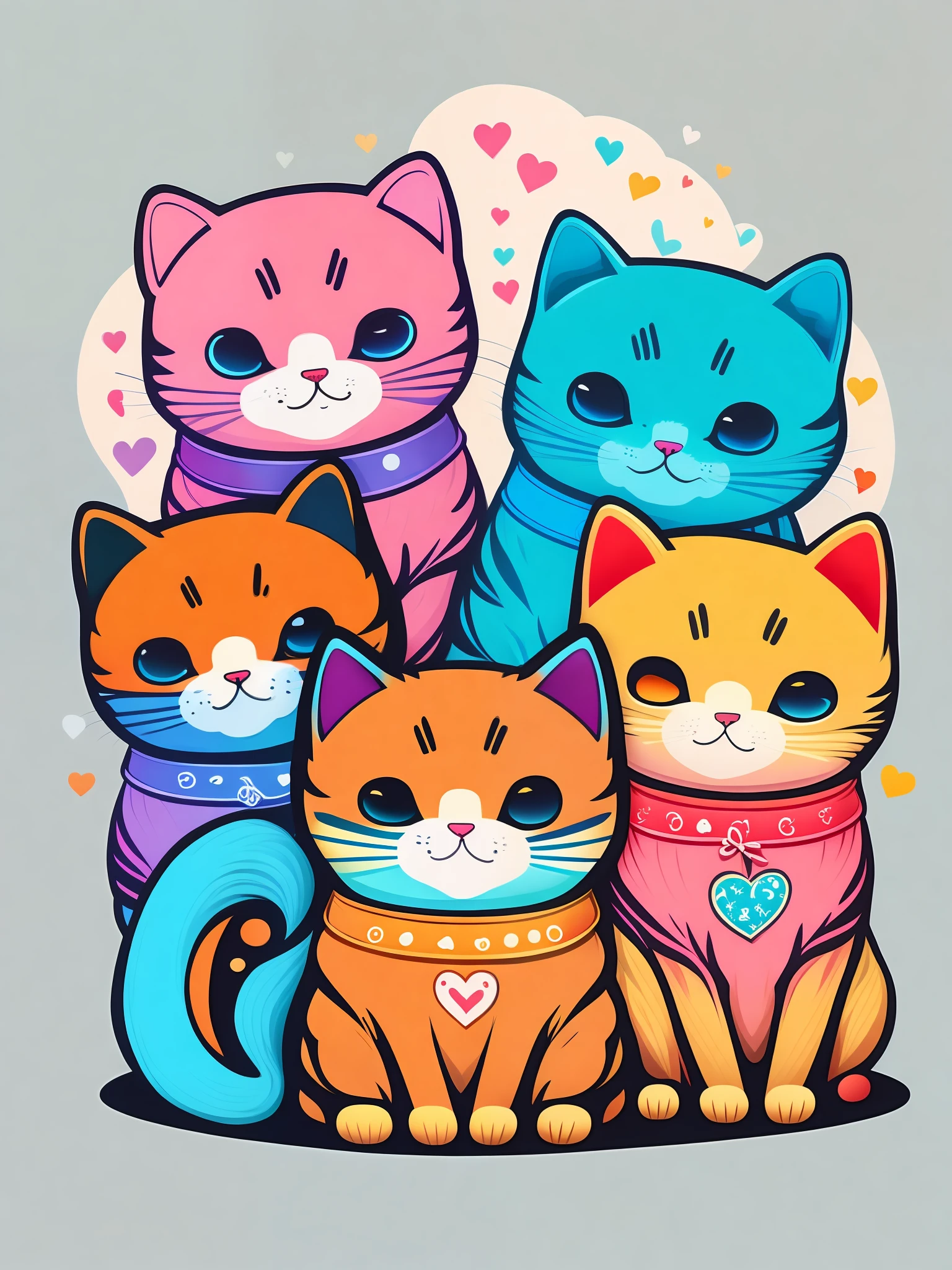 cute cats, colorful, tshirt design, vector-art