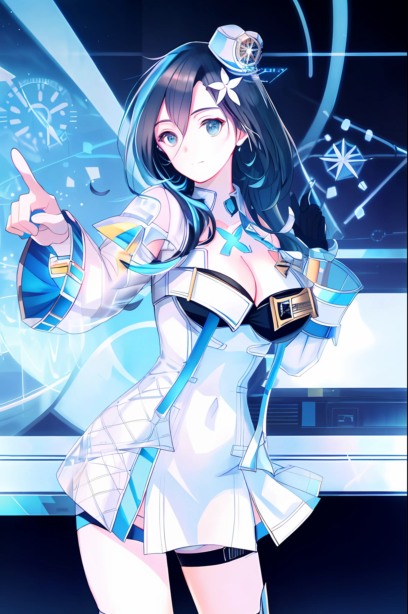 masterpiece, best quality, hdr, realistic, chromatic aberration,
flan, mini hat, pointing forward, foreshortening, (looking at another:1,4),
detailed background, mksts style, outdoors, cyberpunk,