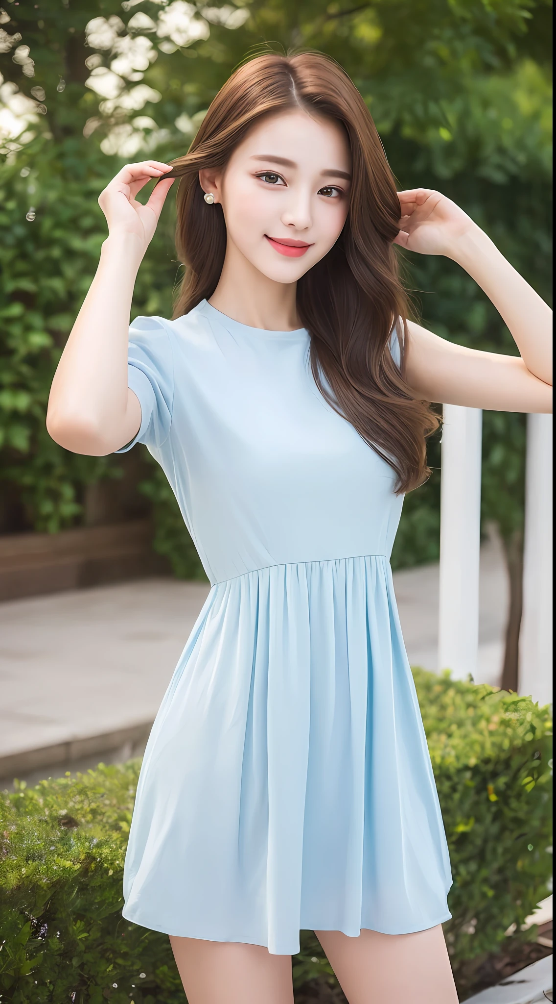 ((Best Quality, 8K, Masterpiece: 1.3)), 1girl, Slim Beauty: 1.3, (Hairstyle Casual, Full Body: 1.2), Dress: 1.1, Super Fine Face, Delicate Eyes, Double Eyelids, Smile, Outdoor