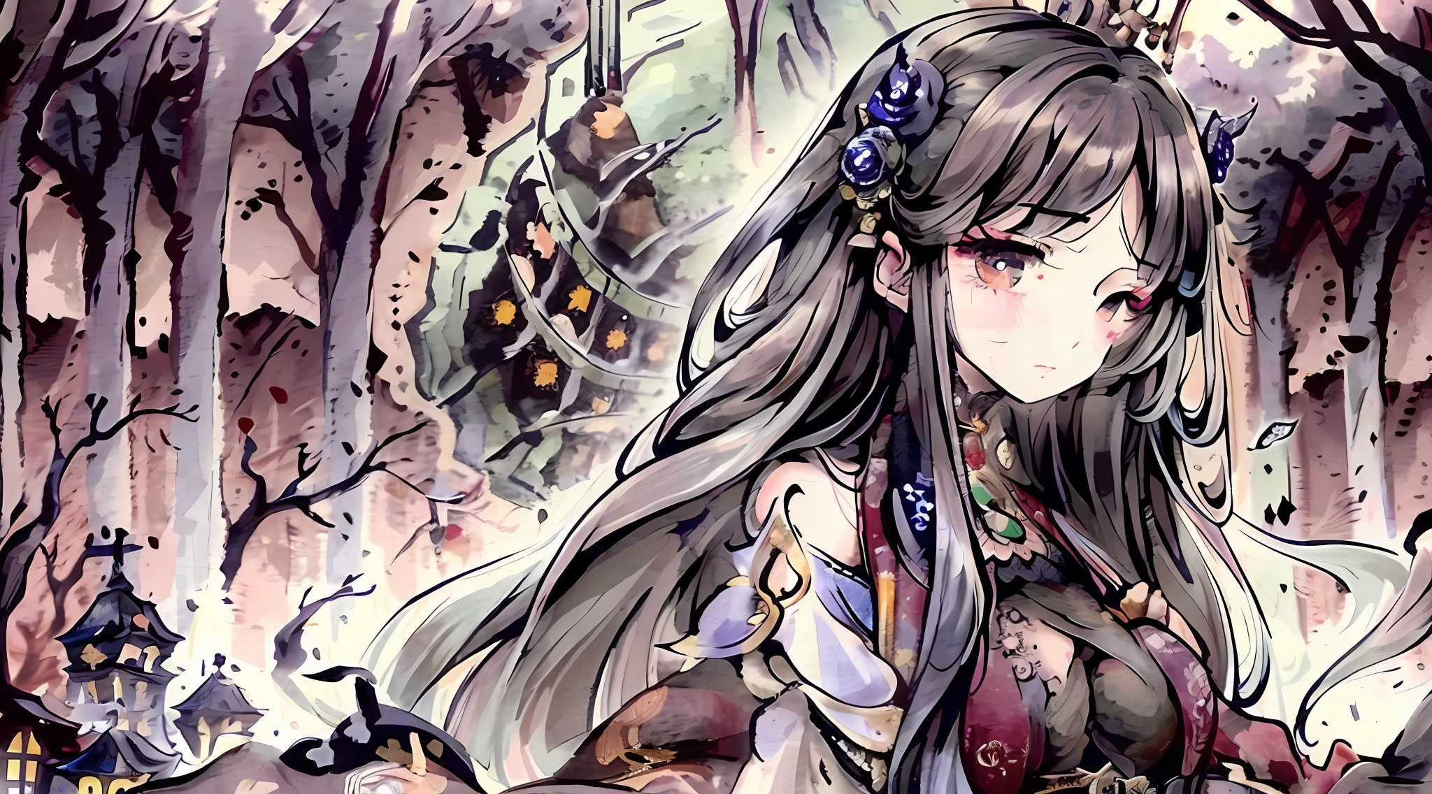 anime girl with long hair and a purple dress in a forest, high detailed official artwork, anime fantasy illustration, detailed anime art, detailed key anime art, detailed anime artwork, detailed portrait of anime girl, detailed digital anime art, highly detailed exquisite fanart, anime illustration, beautiful anime art, beautiful anime artwork, anime fantasy artwork, detailed fanart, clean detailed anime art