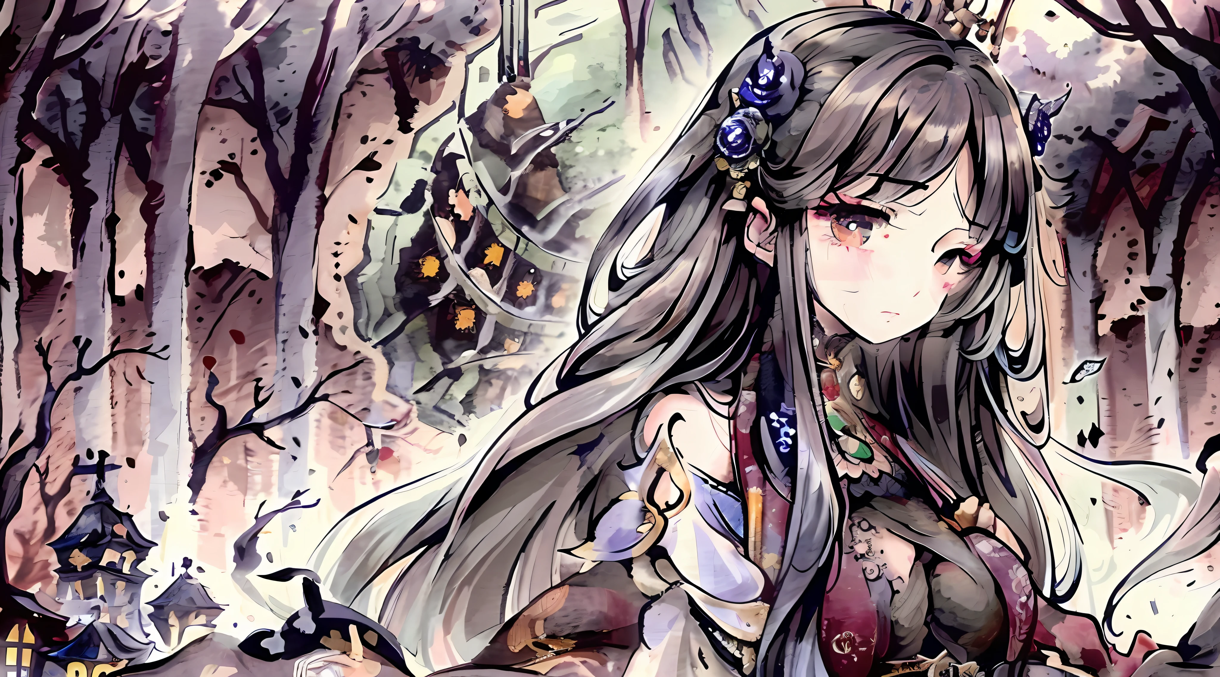 anime girl with long hair and a purple dress in a forest, high detailed official artwork, anime fantasy illustration, detailed anime art, detailed key anime art, detailed anime artwork, detailed portrait of anime girl, detailed digital anime art, highly detailed exquisite fanart, anime illustration, beautiful anime art, beautiful anime artwork, anime fantasy artwork, detailed fanart, clean detailed anime art