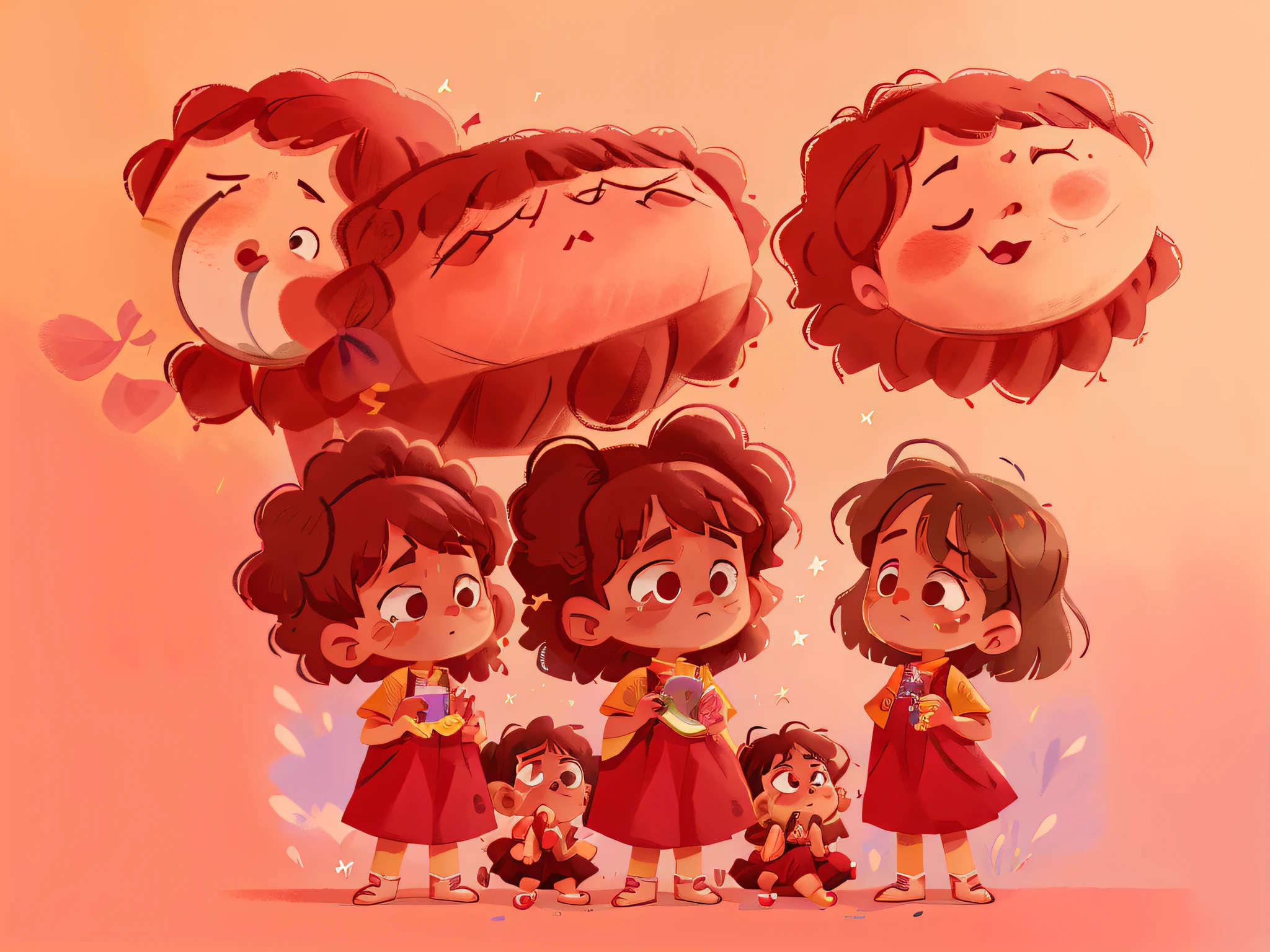 Two twin girls with curly brown hair, Livia and Lavinia help two sad children.