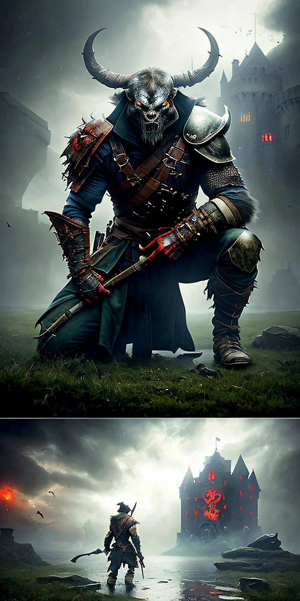 dystopian style, beautiful (Swedish: 1.3) , Full body armor made of demons (Demon armor: 1.3), 1 person, (crazy detail: 1.5), Light particles, (fog on the floor: 1.3), ((solo)), (highest quality, Alessandro Casa Grande, Greg Rutkowski, Sally Mann, Concept Art, 4k), (color), (high definition), ((detailed pupils)), red eyes, ((painting: 1.1)), (Digital painting: 1.1), Detailed face and eyes, Masterpiece, Best quality, Highly detailed photos: 1,8K, detailed faces, realistic photos, dark and gloomy, fog, thunder background, Jeremy Mann, Sandra Chevriel, Maciej Cusiala, ((female demon)), sharp, ((perfect body)), realistic, realistic shadows, 3D, ((crouching warrior)), ((Dark and gloomy castle background: 1.3)), Thunder Sky, Thunder, (Michelangelo), King Pose: 1, 1, Side View: 1, 1, Mobius
