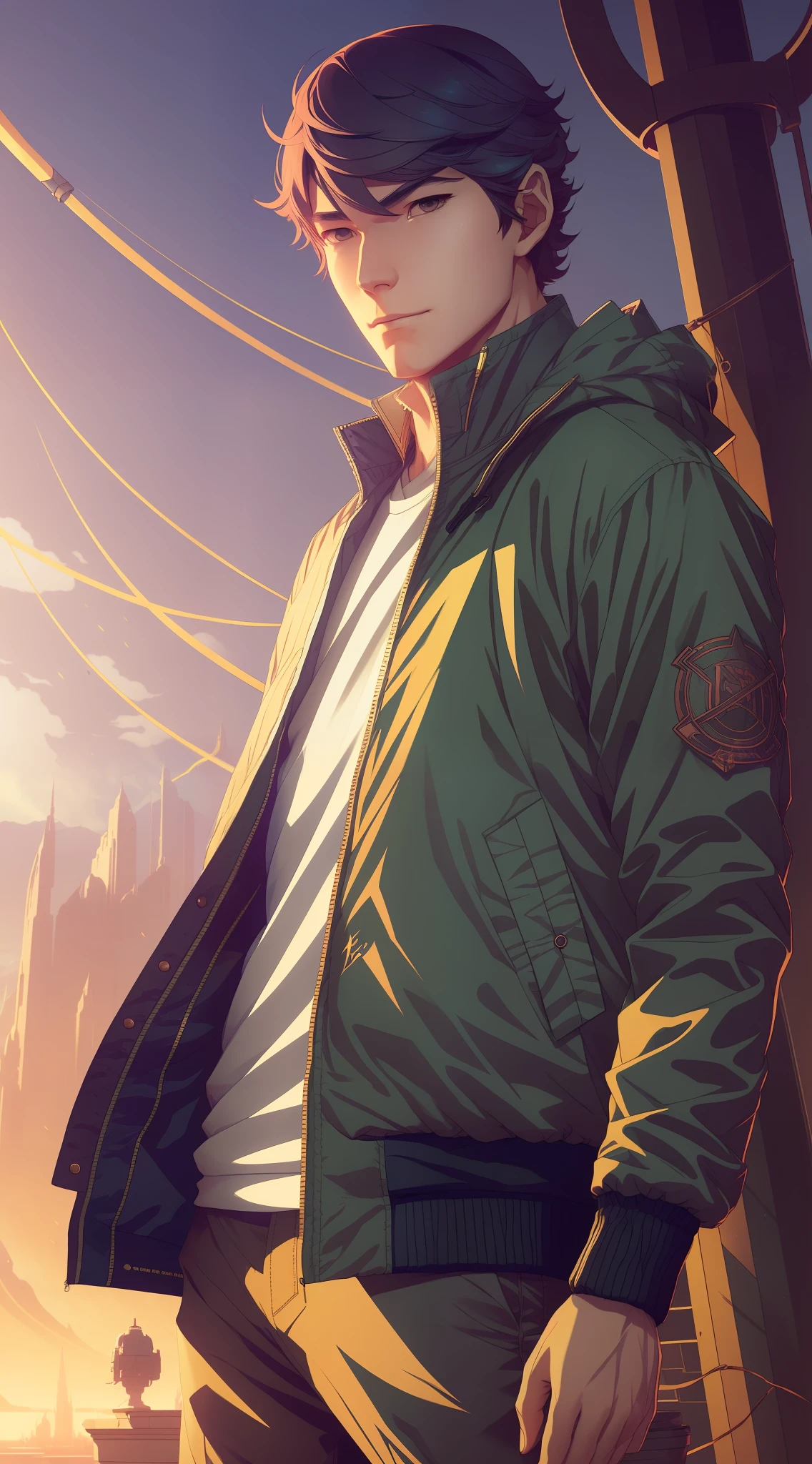 man with a jacket on, moebius + loish + wlop, ross tran and bayard wu, neoartcore and charlie bowater, ross tran and michael whelan, ross tran 8 k, charlie bowater character art, inspired by Yeong-Hao Han, highly detailed exquisite fanart, inspired by Kanō Naizen