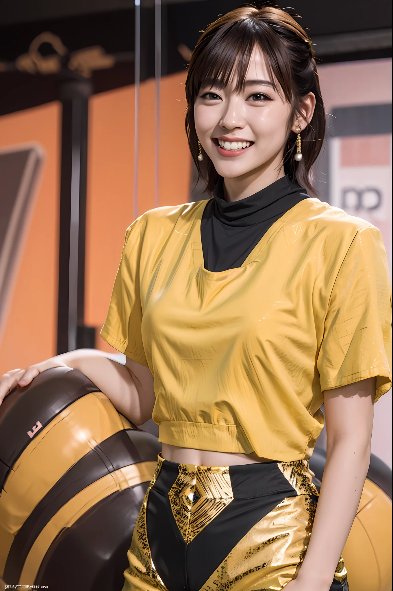 Best quality, masterpiece, ultra high res, (photorealistic:1.4),highly detailed,professional lighting
smile,Playing football ,in stadium,tight sticky crop top and short pant.