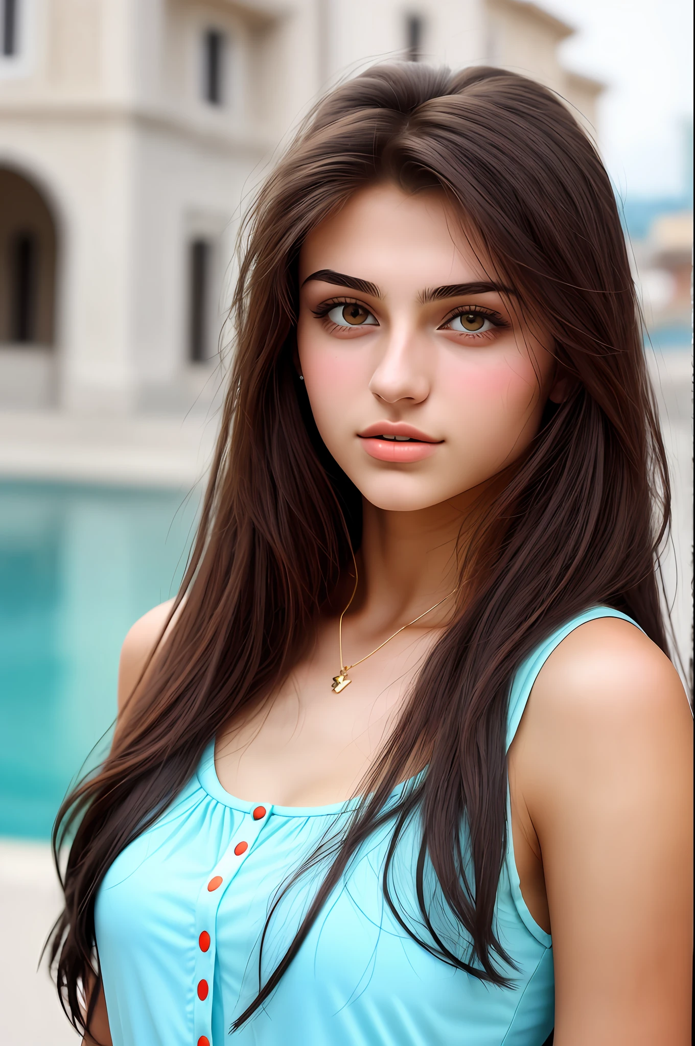 An 18-year-old, attractive and beautiful Albanian girl with striking features.
