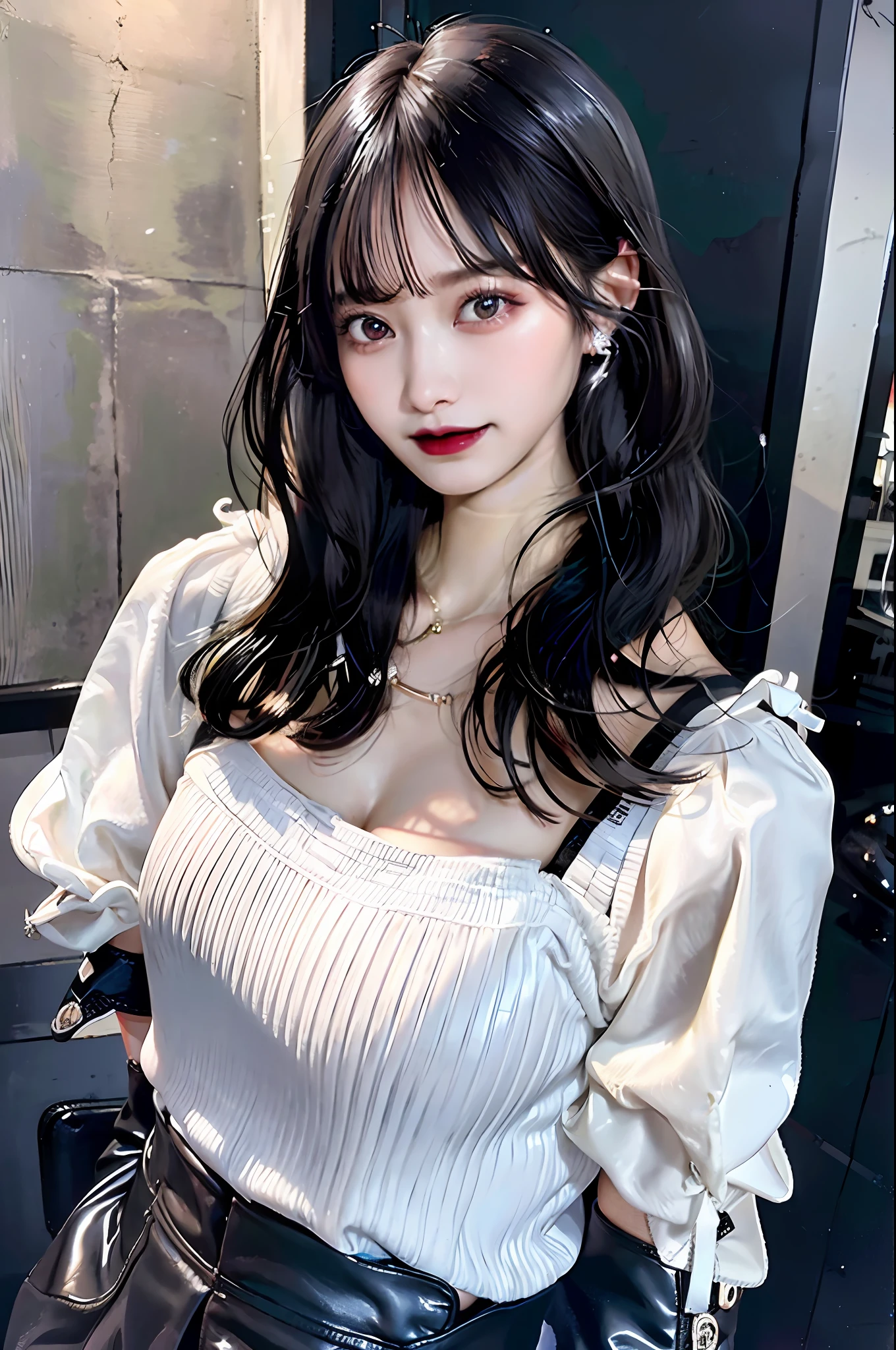 Black Hair Bob, (RAW Photo, Photorealism), (Very dark lip gloss, pitch black lipstick, so many eyelashes, pitch black eyeshadow, watery eyes, crying, angry, high quality, high resolution, depth of field, chromatic aberration, natural color, caustics, midnight, dark, Japan, female,), necklace, single woman, choker, earrings, bracelet, Soft big, white and thin blouse, good style, slender figure, tips of clearly visible, full body, bare legs, see-through bra, body line is very sexy, crotch wide open, sticking out, on duty, office worker, skin is exposed very much, tips of are clearly visible, areola visible, sexy woman