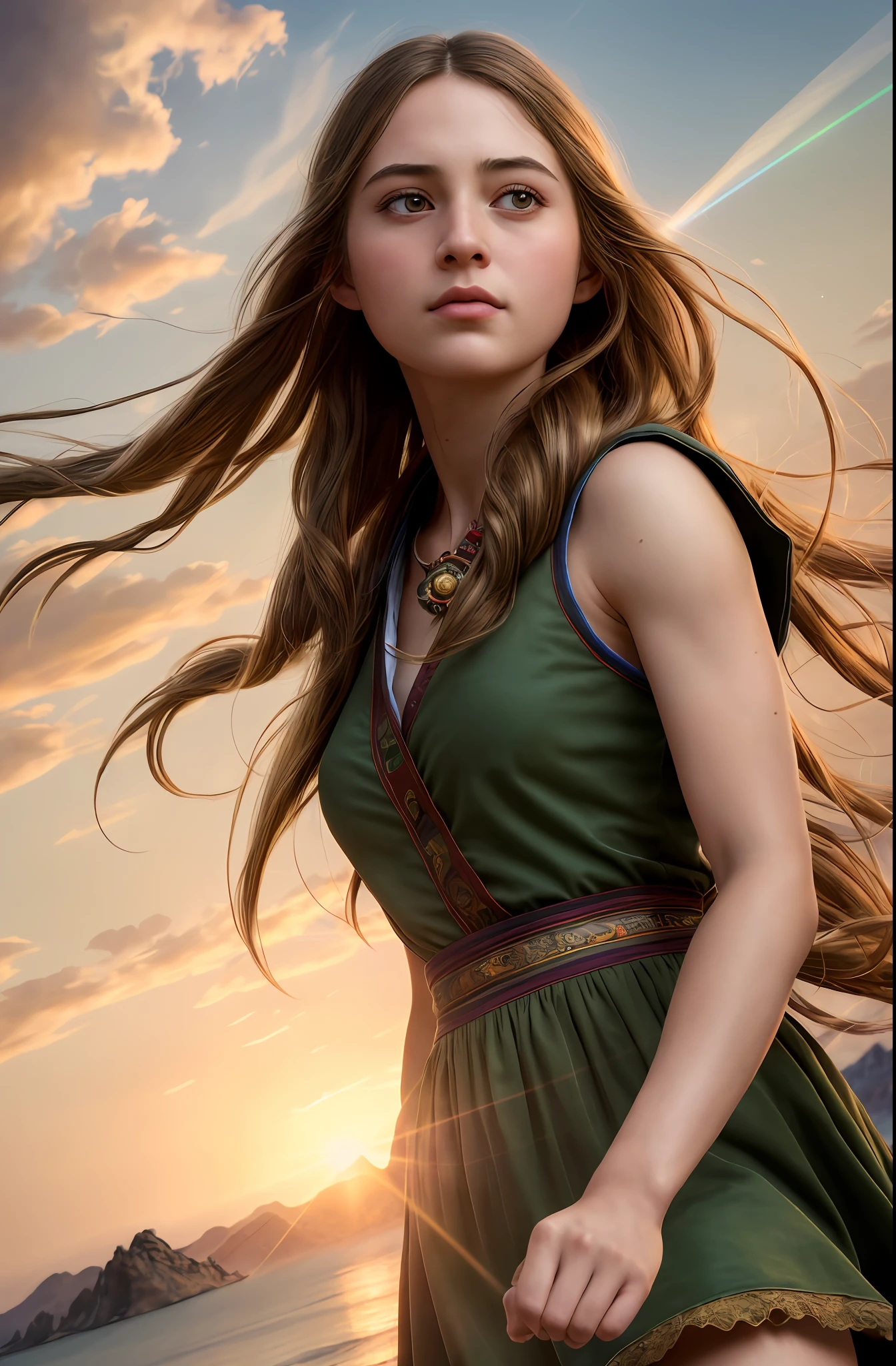 (RAW photo, best quality), (realistic, photo-realistic:1.3),best quality,highly detailed,masterpiece,ultra-detailed,illustration,1girl,upper_body,dynamic angle,world masterpiece theater,messy_long_hair,best quality,extremely detailed CG unity 8k wallpaper,ink,Amazing,cinematic lighting,lens_flare, dunhuang_style