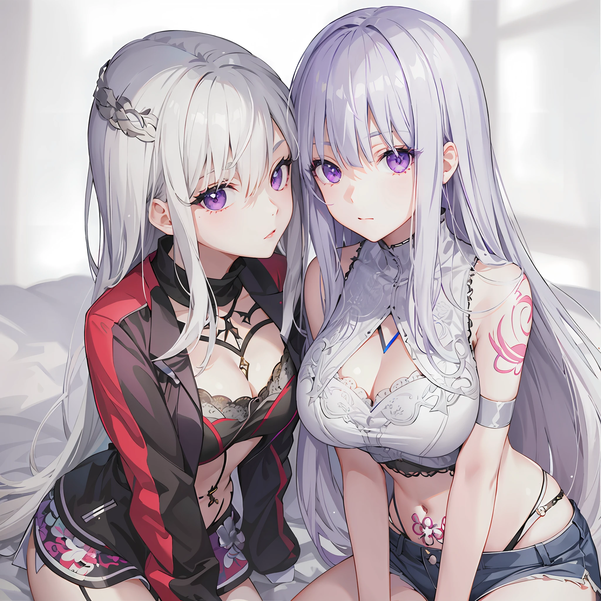 1girl, white hair, multicolored hair, purple eyes, mask on head, sidelighting, light particles, wallpaper,