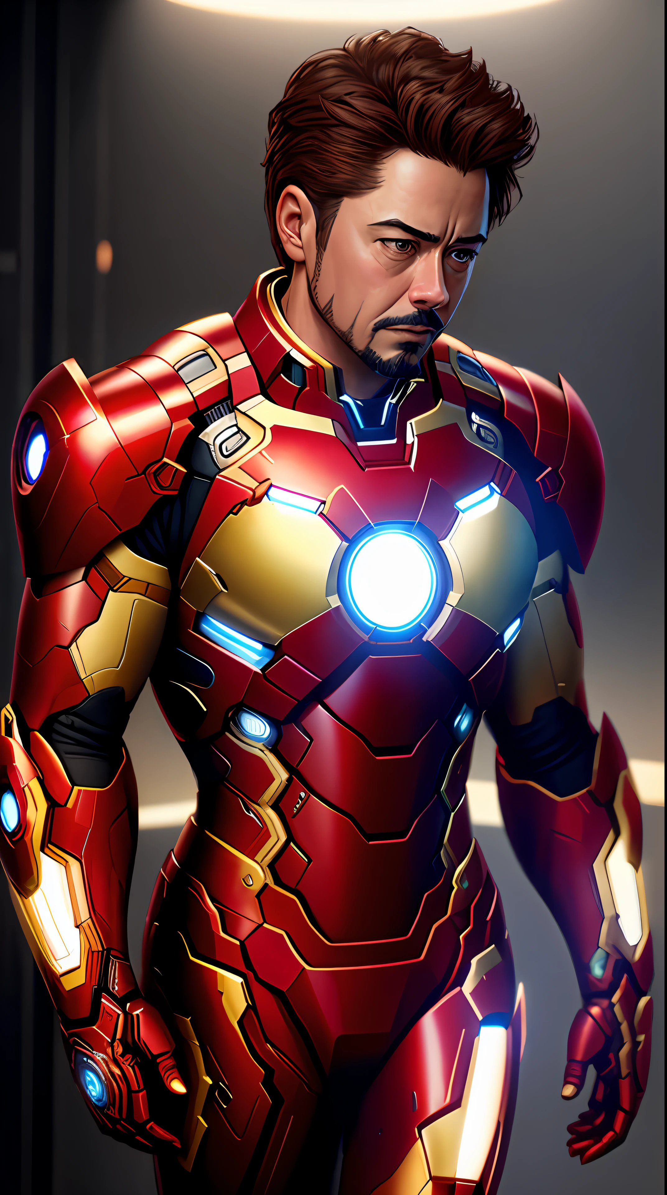 tony stark is iron man ,no helmet, photography,soft lighting, soft details, octane, artstation trending, ultra high detail, ultra realistic, cinematic,16k