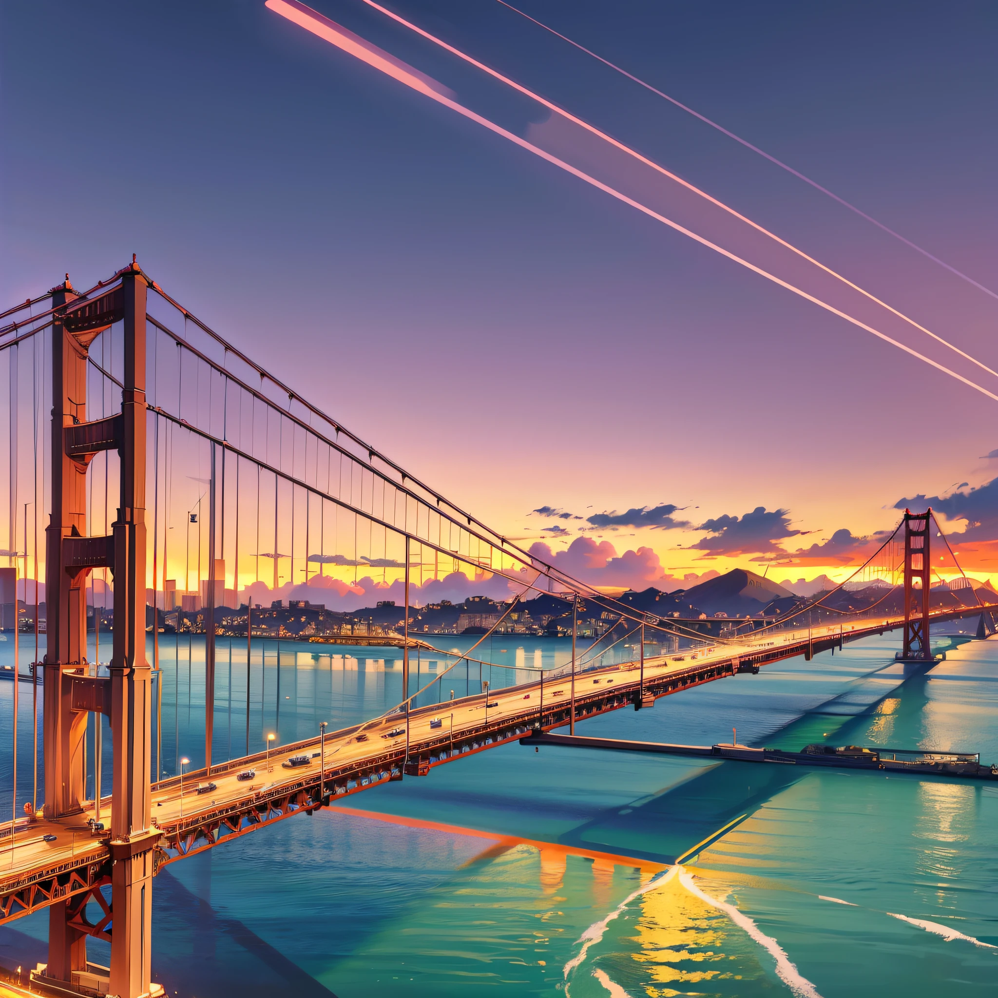 San Francisco Bridge, San Francisco city, sunset, (San Francisco bridge), beautiful sky, realistic --auto --s2