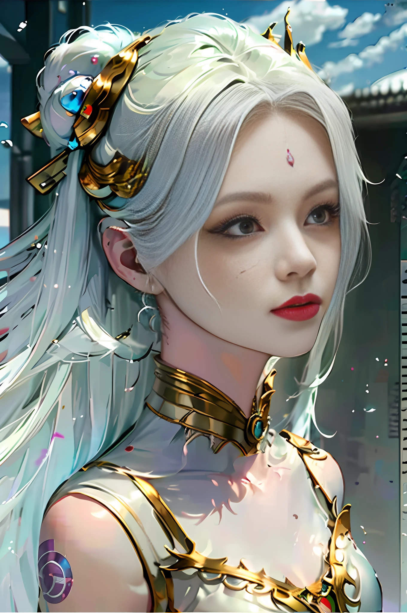 a woman with white hair and a crown on her head, digital fantasy art ), fanart best artstation, portrait knights of zodiac girl, artwork in the style of guweiz, detailed digital anime art, fantasy art style, rossdraws digital painting, rossdraws portrait, wlop art, guweiz, by Fan Qi, by Yang J, wlop |