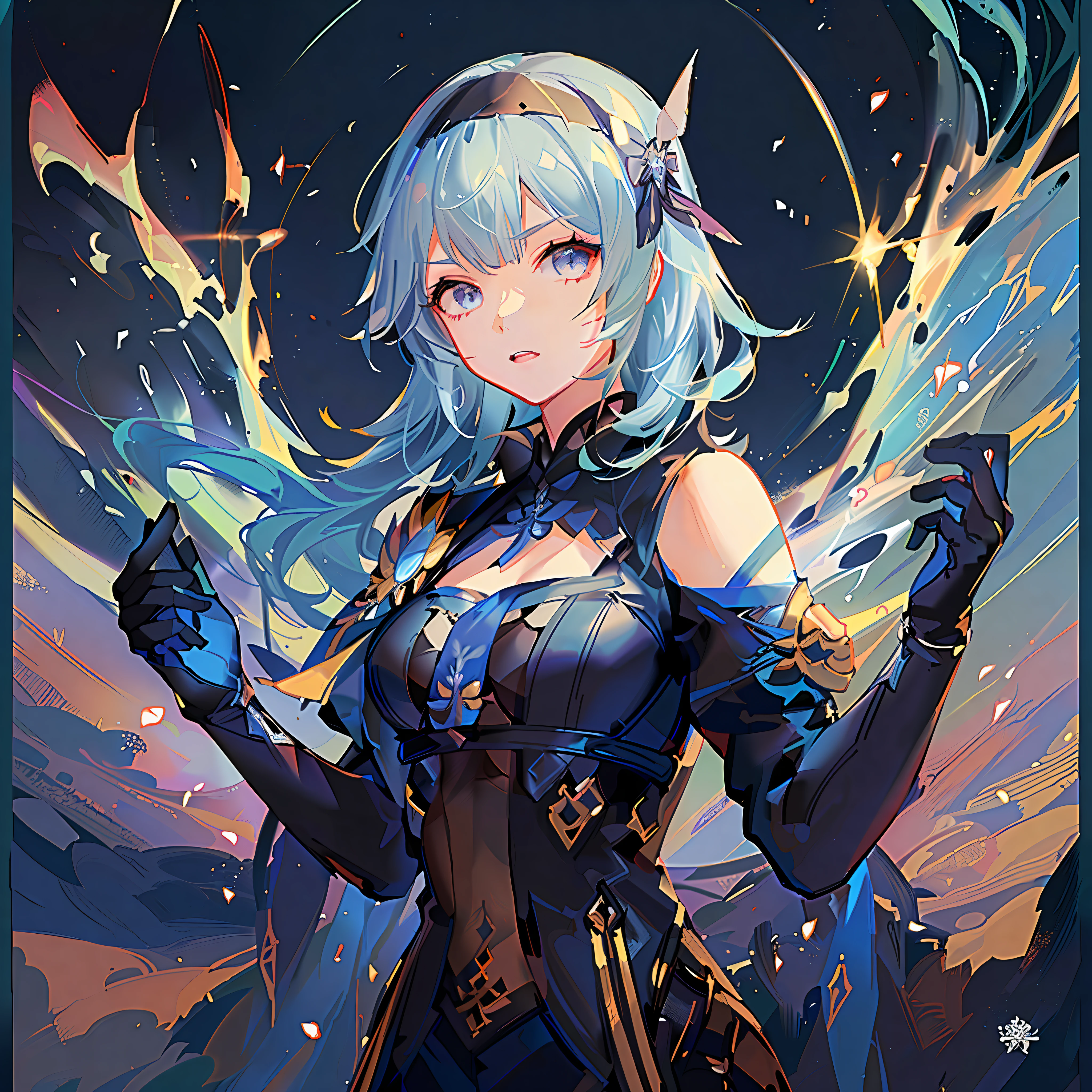 Anime - a stylistic image of a woman with blue hair and a sword, popular on ArtStation Pixiv, Keqing from Genshin Impact, Ayaka Genshin Impact, extremely detailed Artgerm, highly detailed fine fan art, Guweiz on ArtStation Pixiv, 8K high-quality detail art, Guweiz on Pixiv Art Station, official artwork with high detail , blue tie, purple eyes