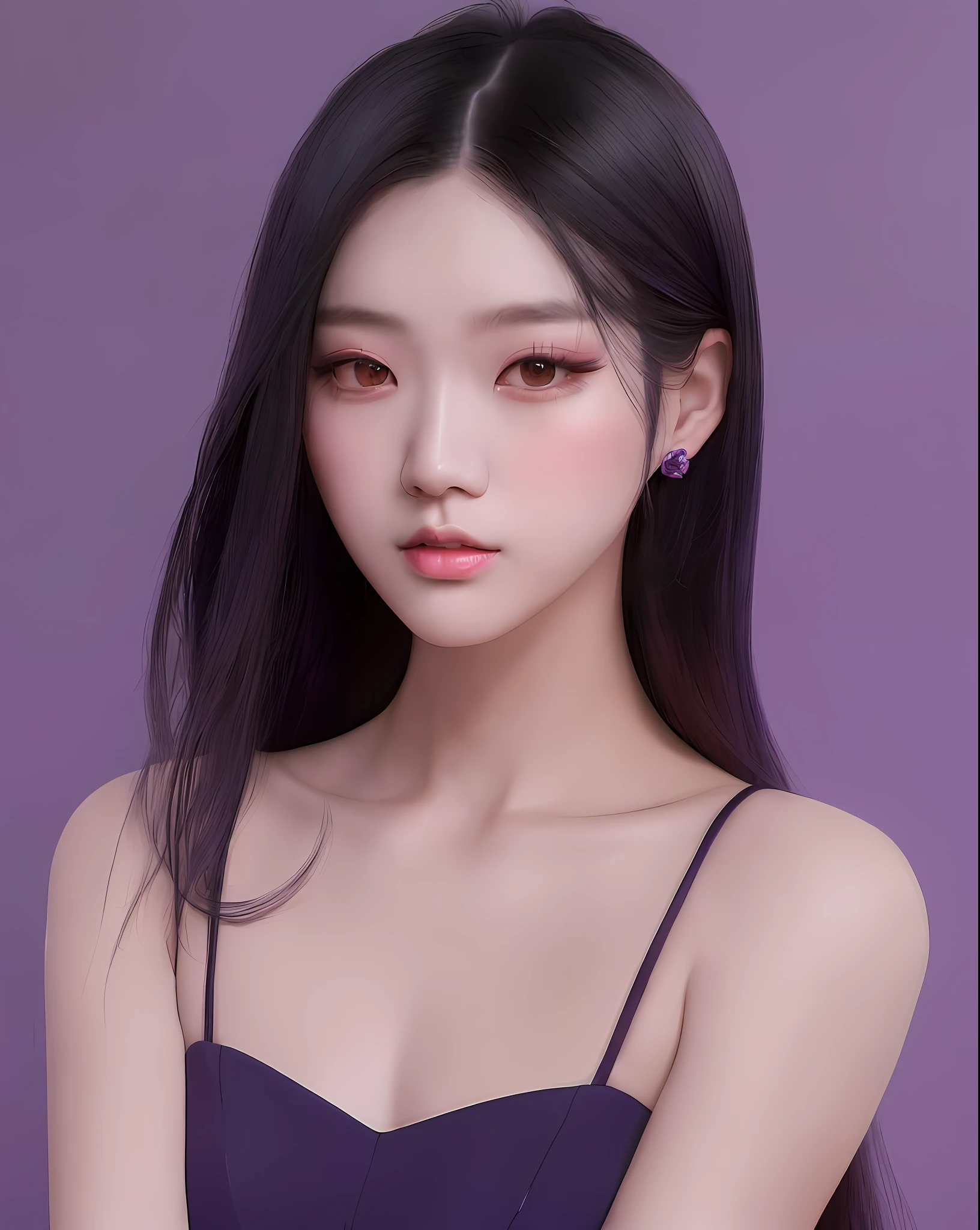 a woman with long black hair wearing a purple dress, inspired by Yanjun Cheng, yanjun chengt, xision wu, jaeyeon nam, ig model | artgerm, korean girl, gorgeous young korean woman, beautiful south korean woman, beautiful young korean woman, heonhwa choe, jinyoung shin, popular korean makeup, xintong chen, headshot profile picture
