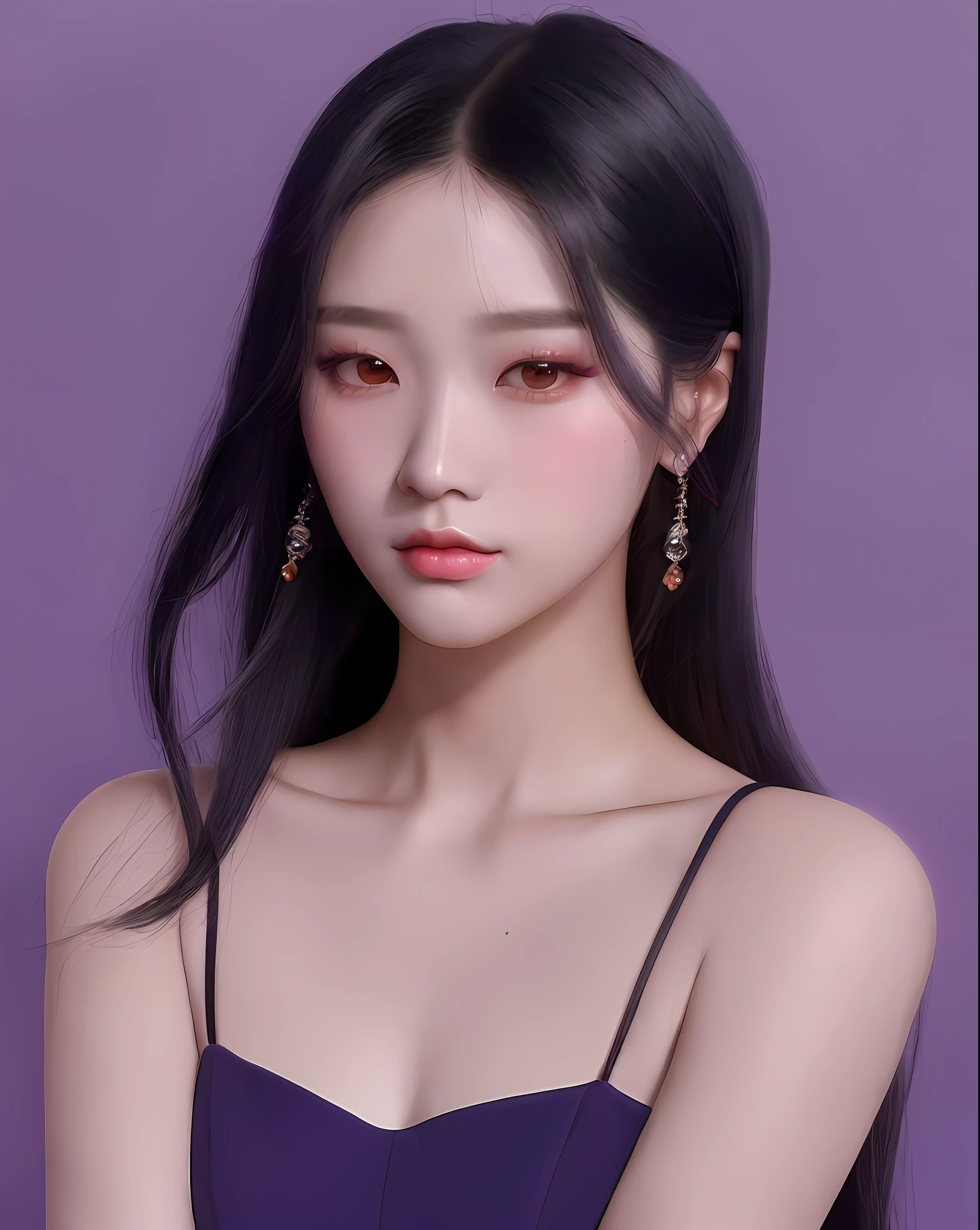 a woman with long black hair wearing a purple dress, inspired by Yanjun Cheng, yanjun chengt, xision wu, jaeyeon nam, ig model | artgerm, korean girl, gorgeous young korean woman, beautiful south korean woman, beautiful young korean woman, heonhwa choe, jinyoung shin, popular korean makeup, xintong chen, headshot profile picture