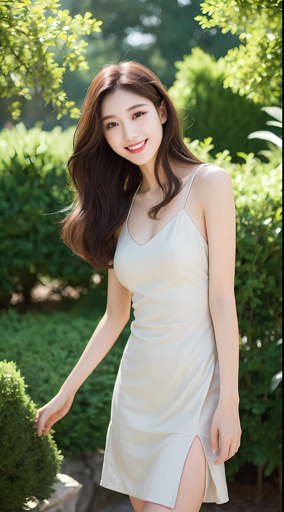((Best Quality, 8K, Masterpiece: 1.3)), 1girl, Slim Beauty: 1.3, (Hairstyle Casual, Full Body: 1.2), Slip Dress: 1.1, Super Fine Face, Fine Eyes, Double Eyelids, Smile, Outdoor, Background Blur 1.5