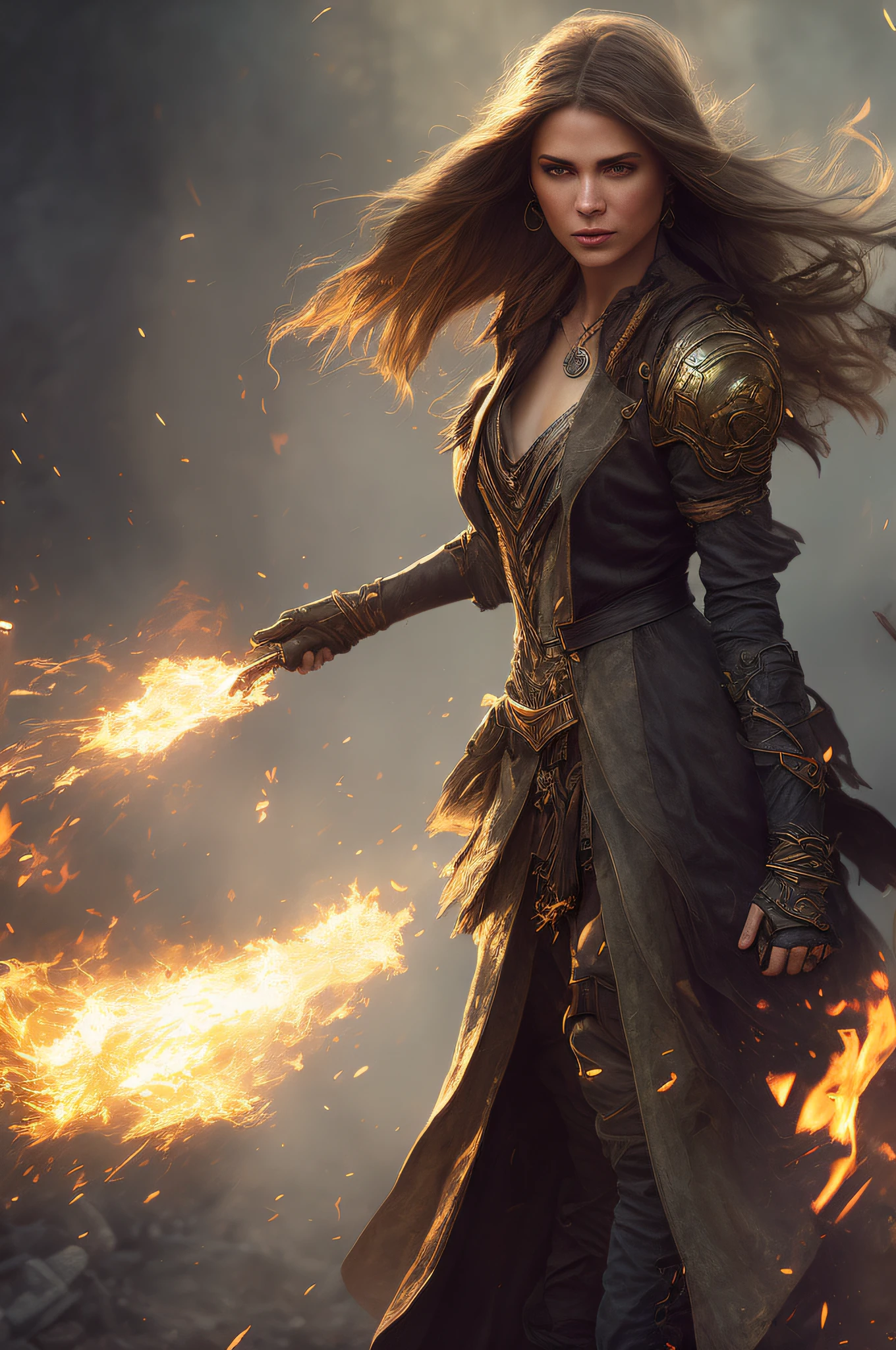 A violent explosion of light striking a woman brightly, cinematic shot on canon 5d, ultra realistic fire skin, intricate clothes, accurate hands, Steve Henderson, Fabian Perez, Henry Asencio, Jeremy Mann, Marc Simonetti, fantasy magic atmosphere, extreme hdr