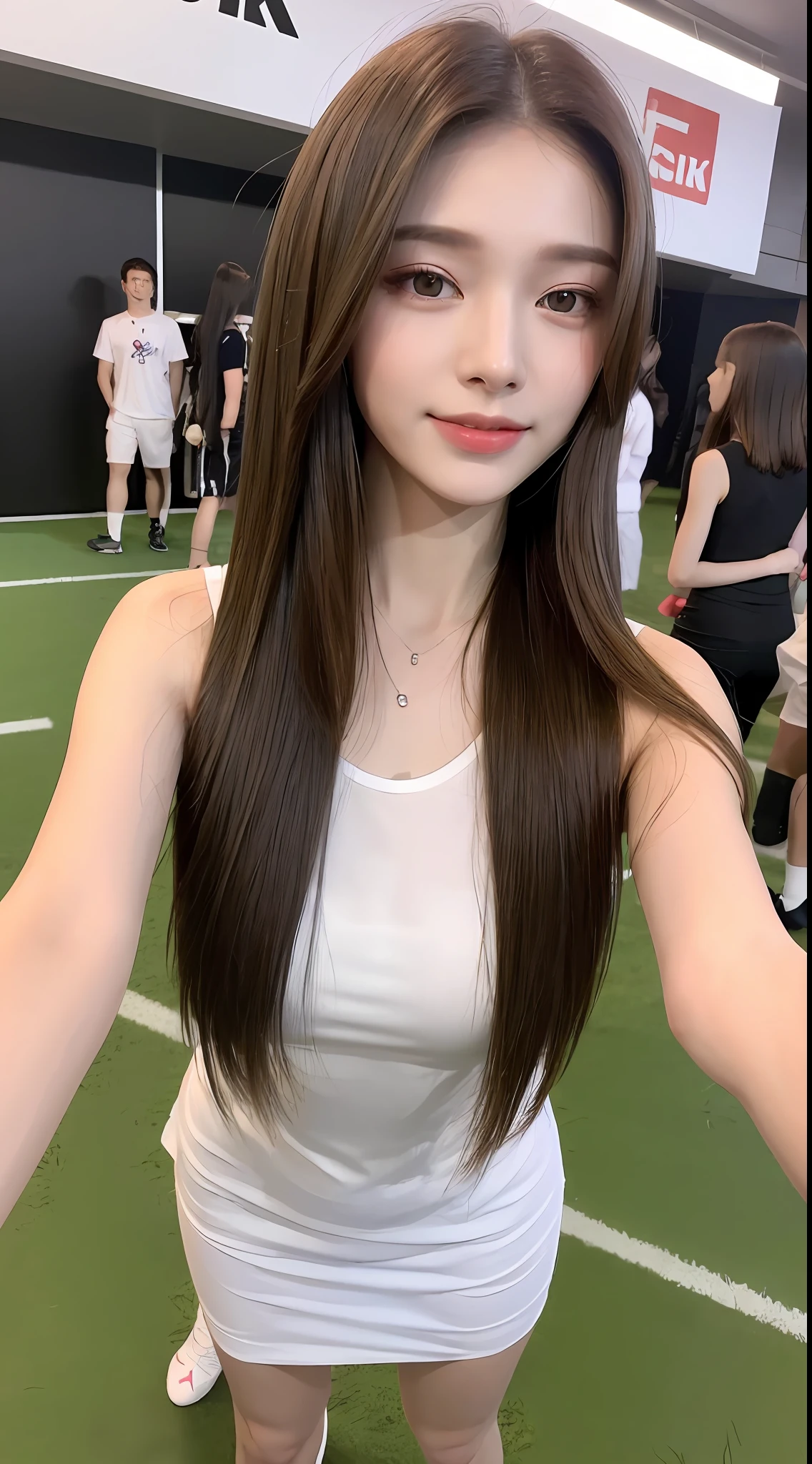 ((Best Quality, 8K, Masterpiece: 1.3)), 1girl, Slender Beauty: 1.3, (Hairstyle Casual, Full Body: 1.2), Clear Clothes: 1.1, Super Fine Face, Delicate Eyes, Double Eyelids, Smile, On the Football Field
