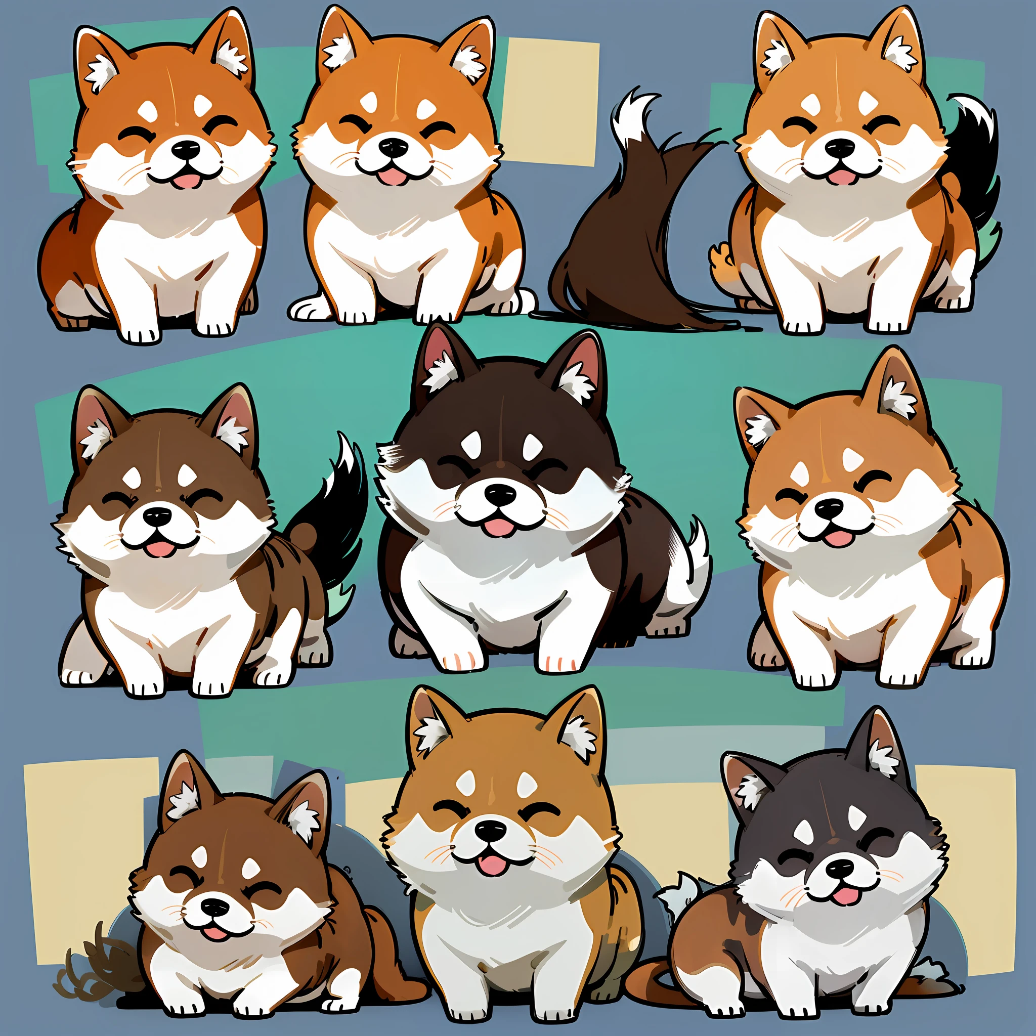 Shiba Inu, various expressions, cartoon, full color on white background, chibi, simple line that can be used with line stamp, (greeting) --auto --s2