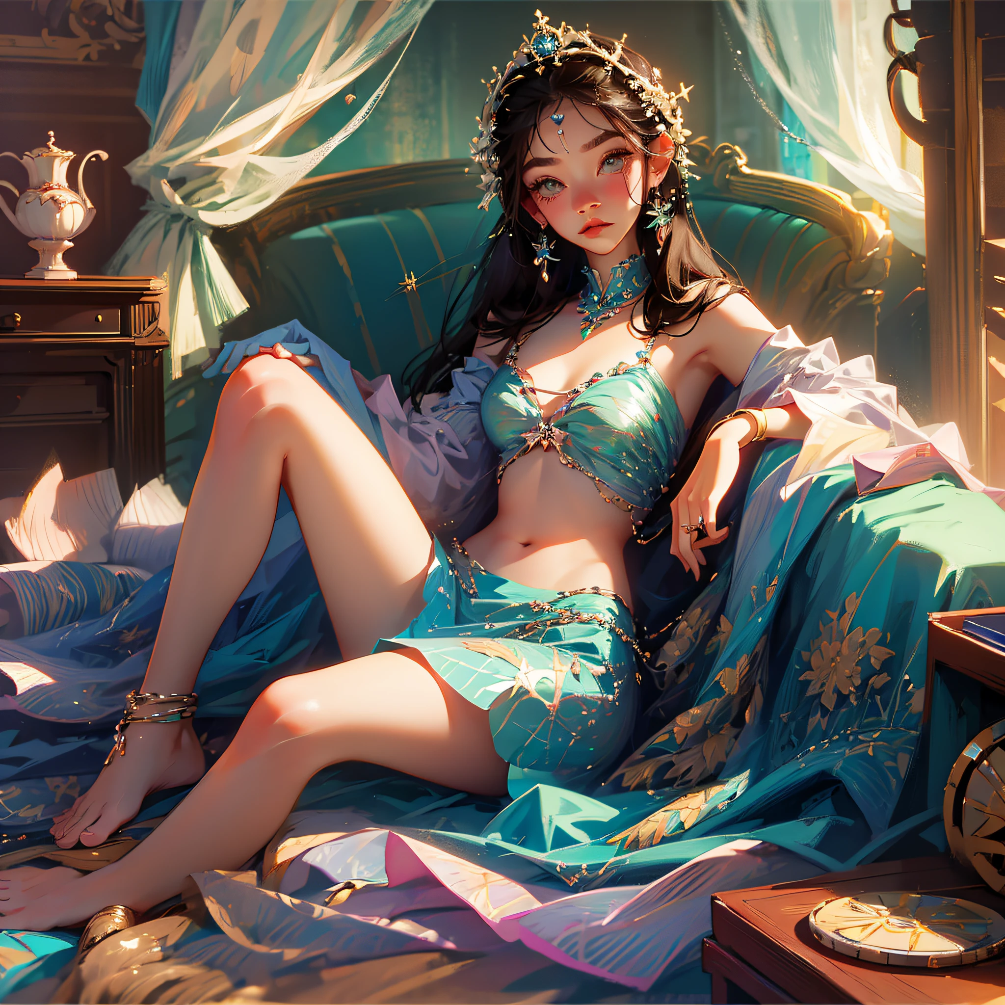 beauty, beautiful, underwear, bed, bare feet, bold --auto --s2