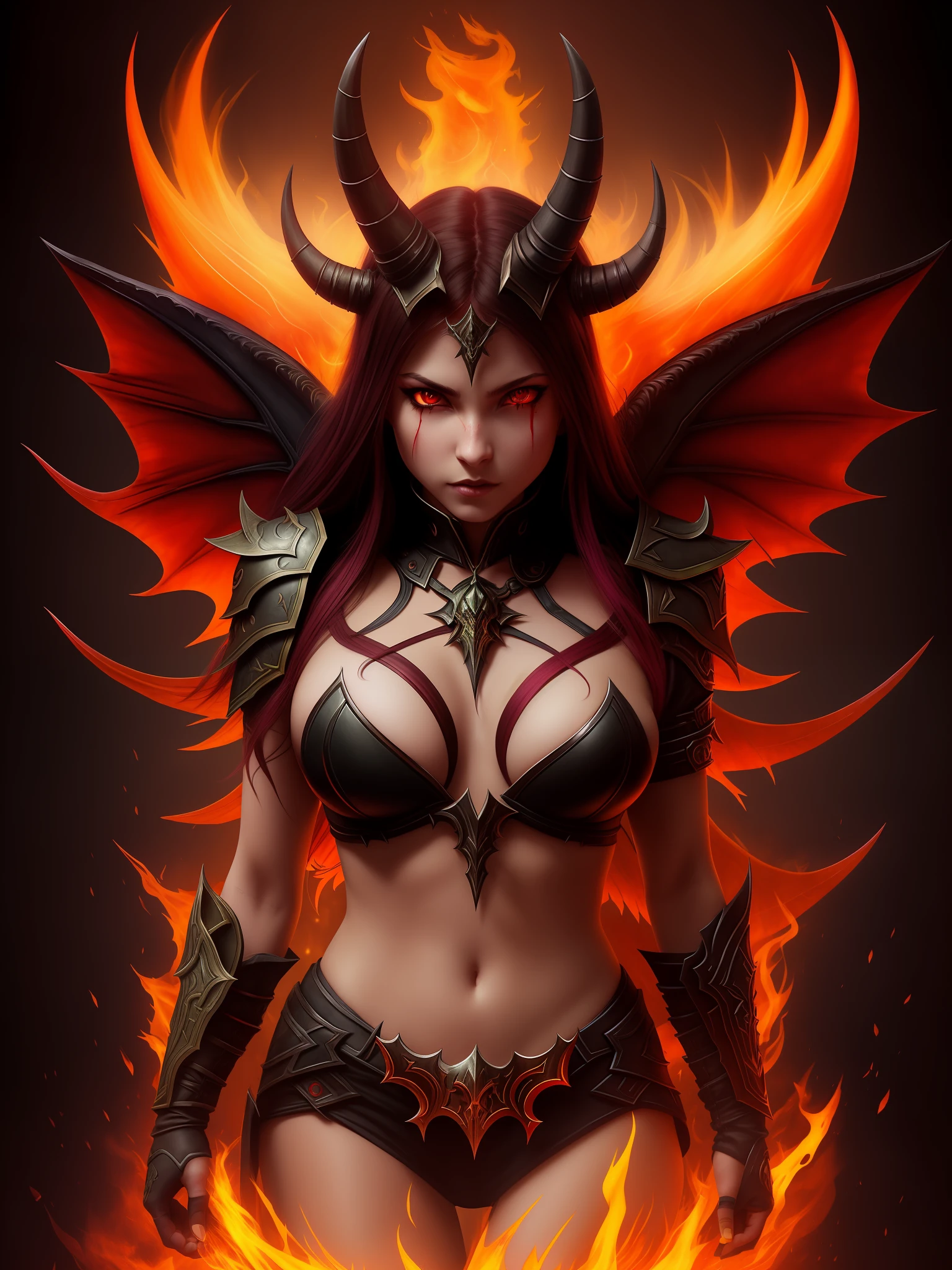 DEMON HUNTER, WOW, BLIZZARd, BLIZZARD entertaintment, WARCRAFT, WORLD OF WARCRAFT, ILLIDAN, ILLIDAN STORMRAGE, Warglaive of Azzinoth, Warglaive, Warglaives, FEL, EYE BEAM, GLOWING EYES, RED eyes, red theme, horned_helmet, horns glowing_weapon long_hair, teeth bat_wings, claws, colored_skin, demon_girl, demon_horns, demon_tail, demon_wings, dragon_wings, glowing, red_theme, horns, tail, tattoo, wings, hdr, vignette, centered, hyper realism, hyper realistic, realistic, realism, 1girl, black hoody, angry expression , busty, bimbo, girl, woman, colorful, art by artgerm and greg rutkowski and alphonse mucha, wide angel shot, nikon 14 mm, portrait, fire, scars, scar, (((1girl))), (((1 girl))), SOLO FOCUS, SOLO, FOCUS, dripping blood