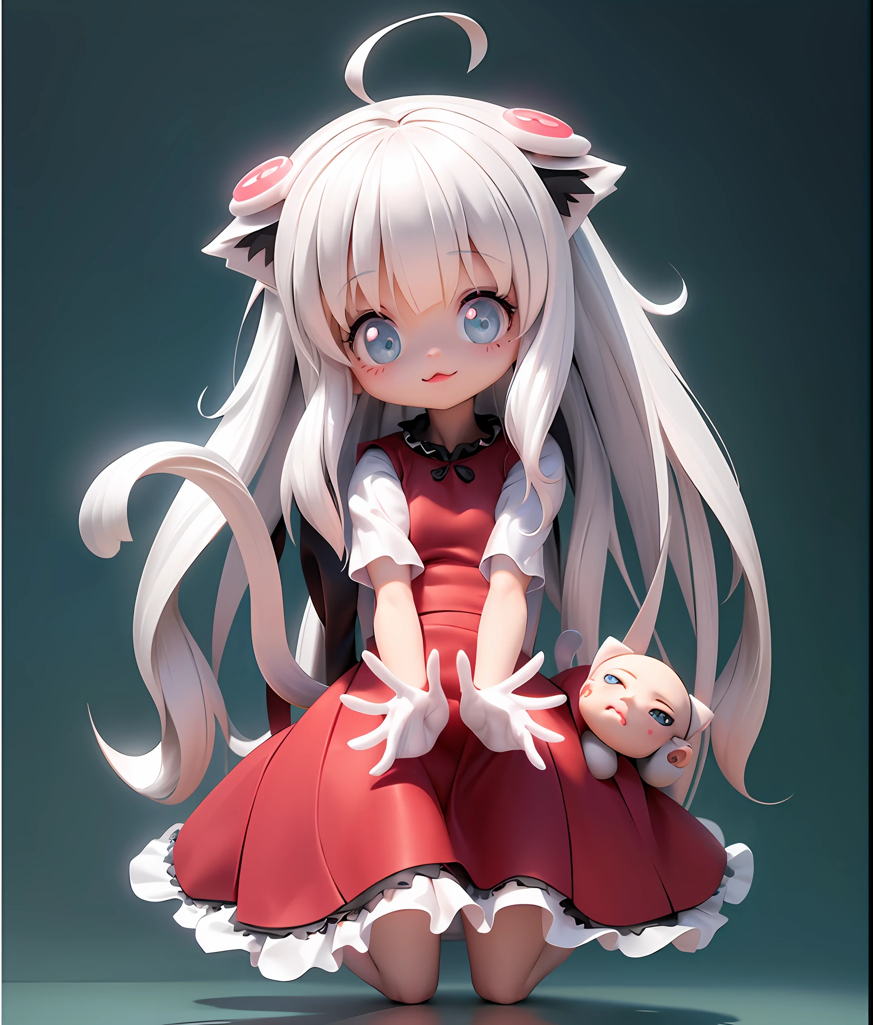 Masterpiece, Best Quality, Official Art, 8k Wallpaper, Very Detailed, Illustration, 1 Girl, White Hair, Beautiful Eyes, Super Cute Girl Full Body 3D Drawing, Good Looking Eyes, Big Eyes, Cute, Happy, C4D, Pop Matt Blind Box, Glow Bubble, Toy, Solid Color Background, Chibi, Fluorescent Translucence, Glow Body, Kawaii, Doll, Pop Mart Blind Box, Pixar, Intricate Details, 3D Rendering, Blender, OC Renderer, Fol Body reference sheet,dribble,high details,8k,studio lighting,li,pee,childi ,