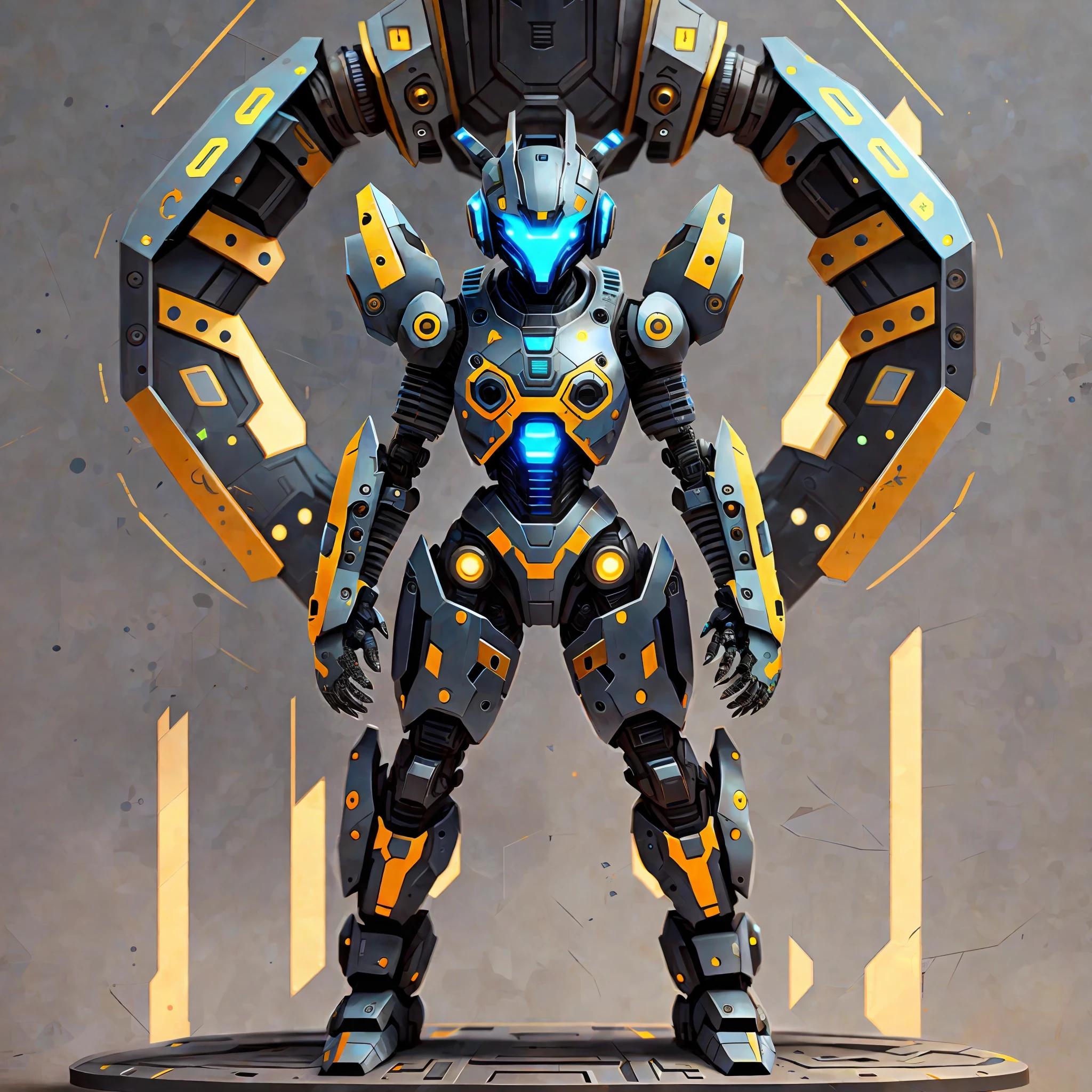 Futuristic robot, space warframe, cyberpunk, industrial light and magic, full body front, painted 2.5D --auto --s2
