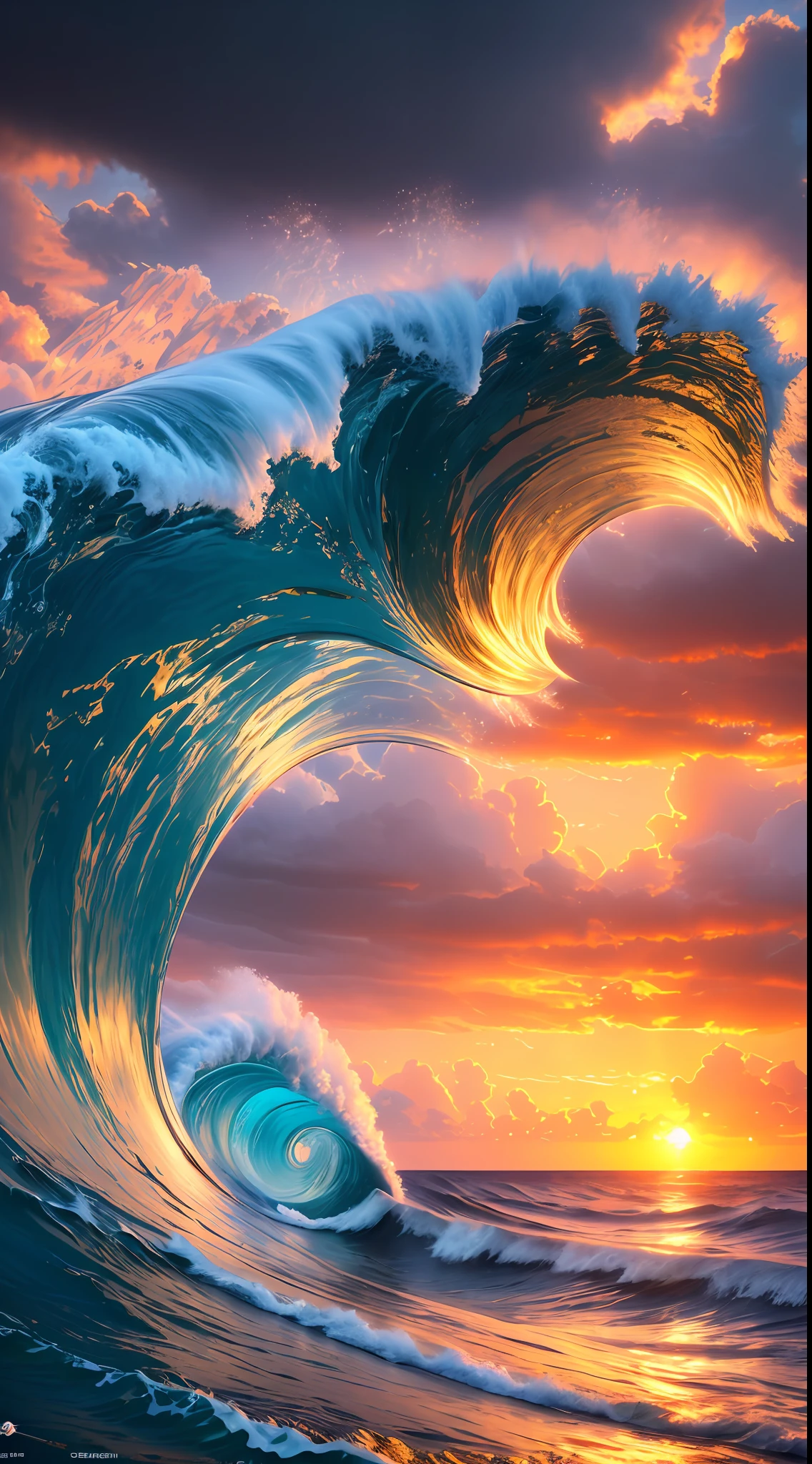 (Masterpiece, 8k very detailed CG unit wallpaper, best quality, ultra realistic), (waves), sunset, storm,